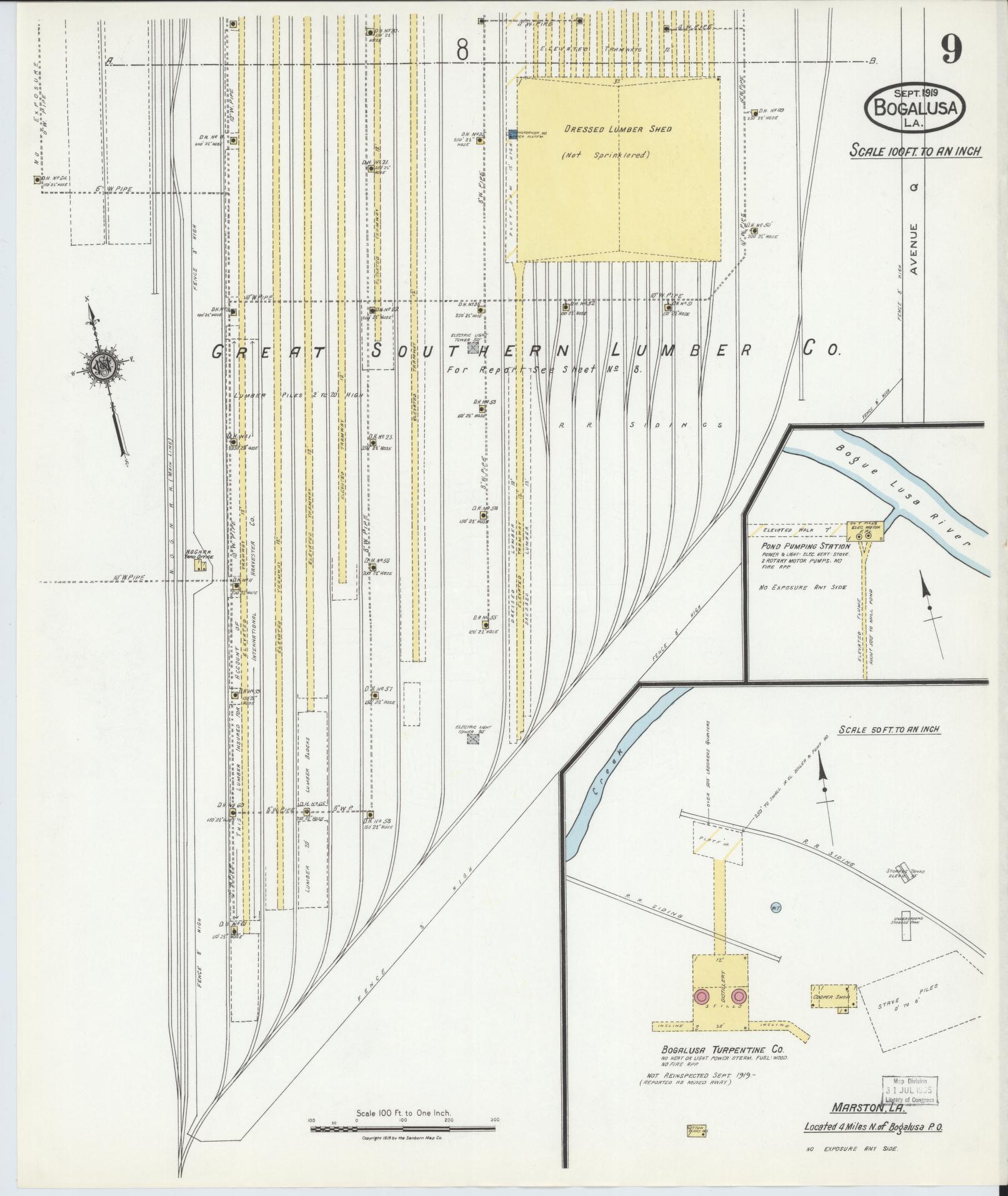 Sanborn Fire Insurance Map from Bogalusa, Washington Parish, Louisiana (1919), Sheet #0009 - Complete Map Set gallery image, historic Sanborn map, vintage wall art, Louisiana Louisiana