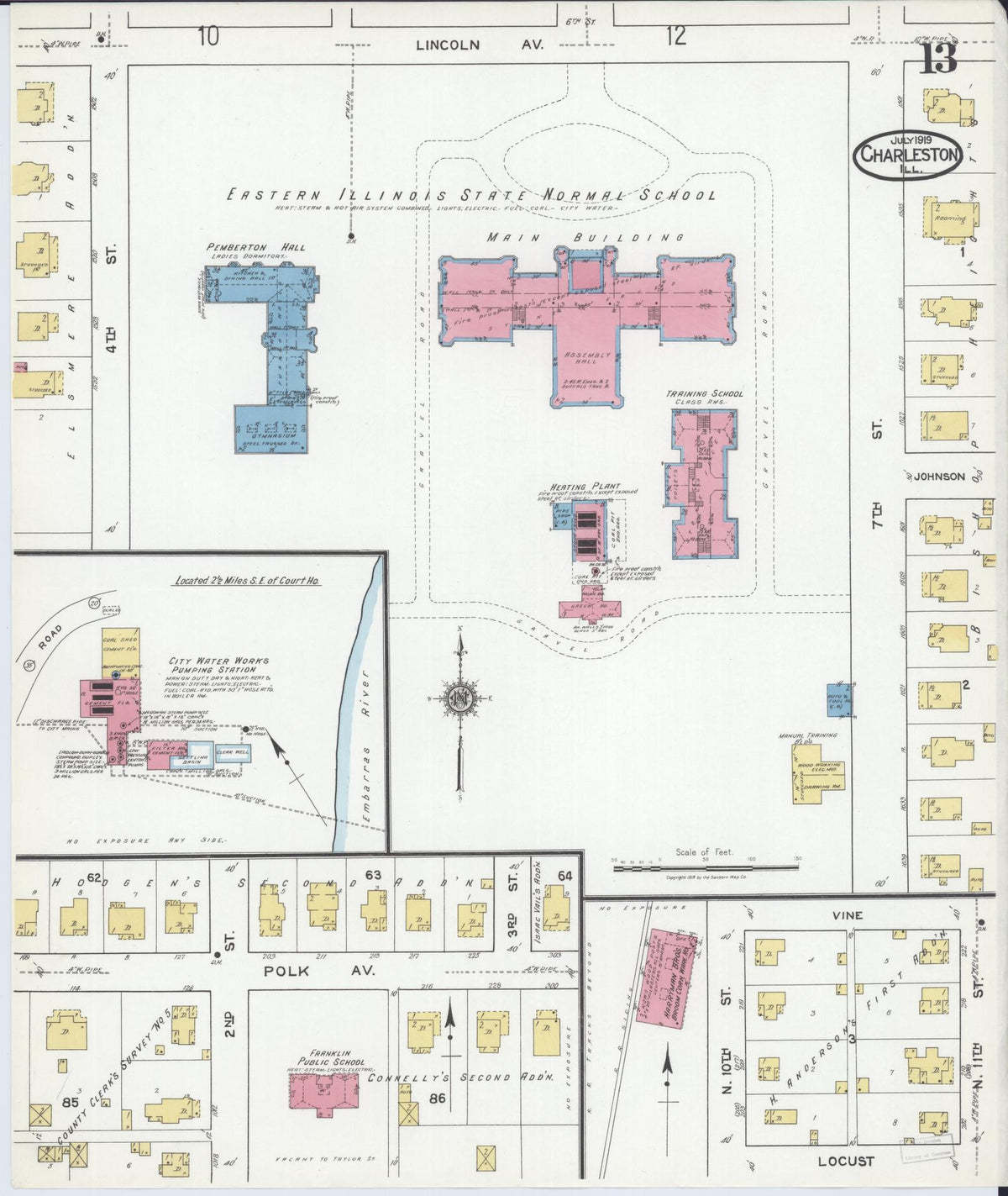 Sanborn Fire Insurance Map from Charleston, Coles County, Illinois (1919), Sheet #0013 - Historic Sanborn Fire Insurance Map Print, vintage old map wall art, antique decor, genealogy gift, Illinois Illinois map