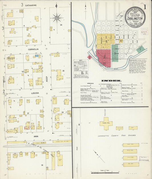 Sanborn Fire Insurance Map from Darlington, Lafayette County, Wisconsin (1908), Sheet #0001 - Complete Map Set gallery image, historic Sanborn map, vintage wall art, Wisconsin Wisconsin