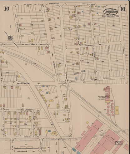 Sanborn Fire Insurance Map from Lyndhurst, Bergen County, New Jersey (1922), Sheet #0010 - Complete Map Set gallery image, historic Sanborn map, vintage wall art, New Jersey New Jersey