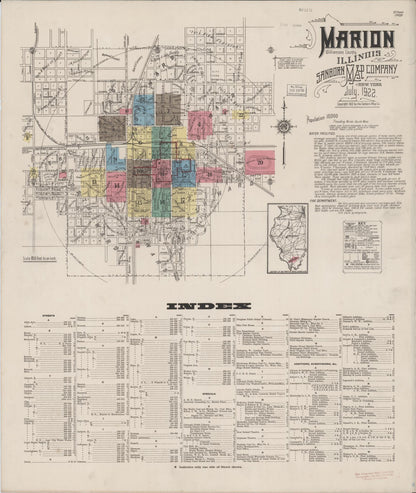 Sanborn Fire Insurance Map from Marion, Williamson County, Illinois (1922), Sheet #0001 - Historic Sanborn Fire Insurance Map Print, vintage old map wall art, antique decor, genealogy gift, Illinois Illinois map
