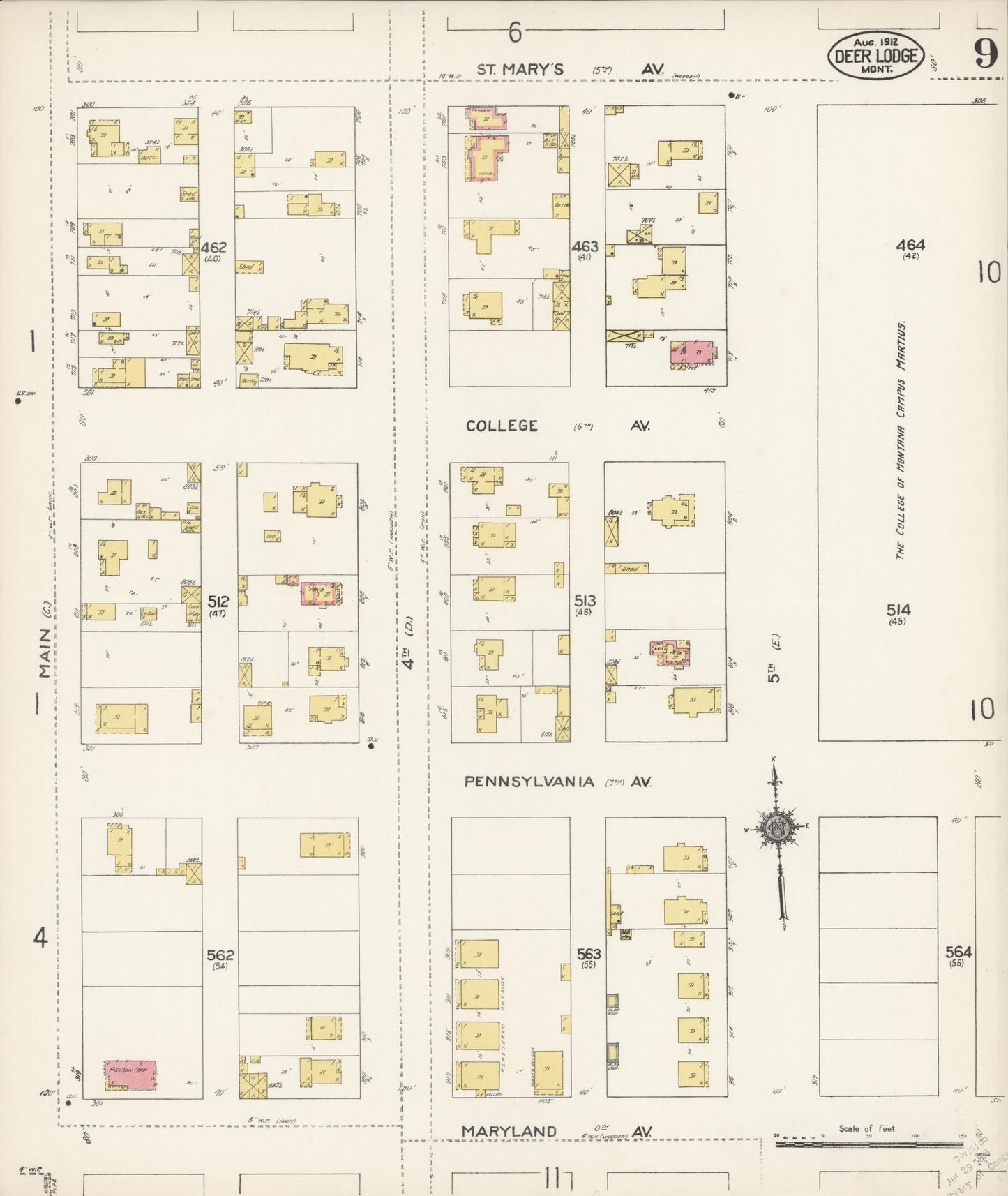 Sanborn Fire Insurance Map from Deer Lodge, Powell County, Montana (1912), Sheet #0009 - Complete Map Set gallery image, historic Sanborn map, vintage wall art, Montana Montana