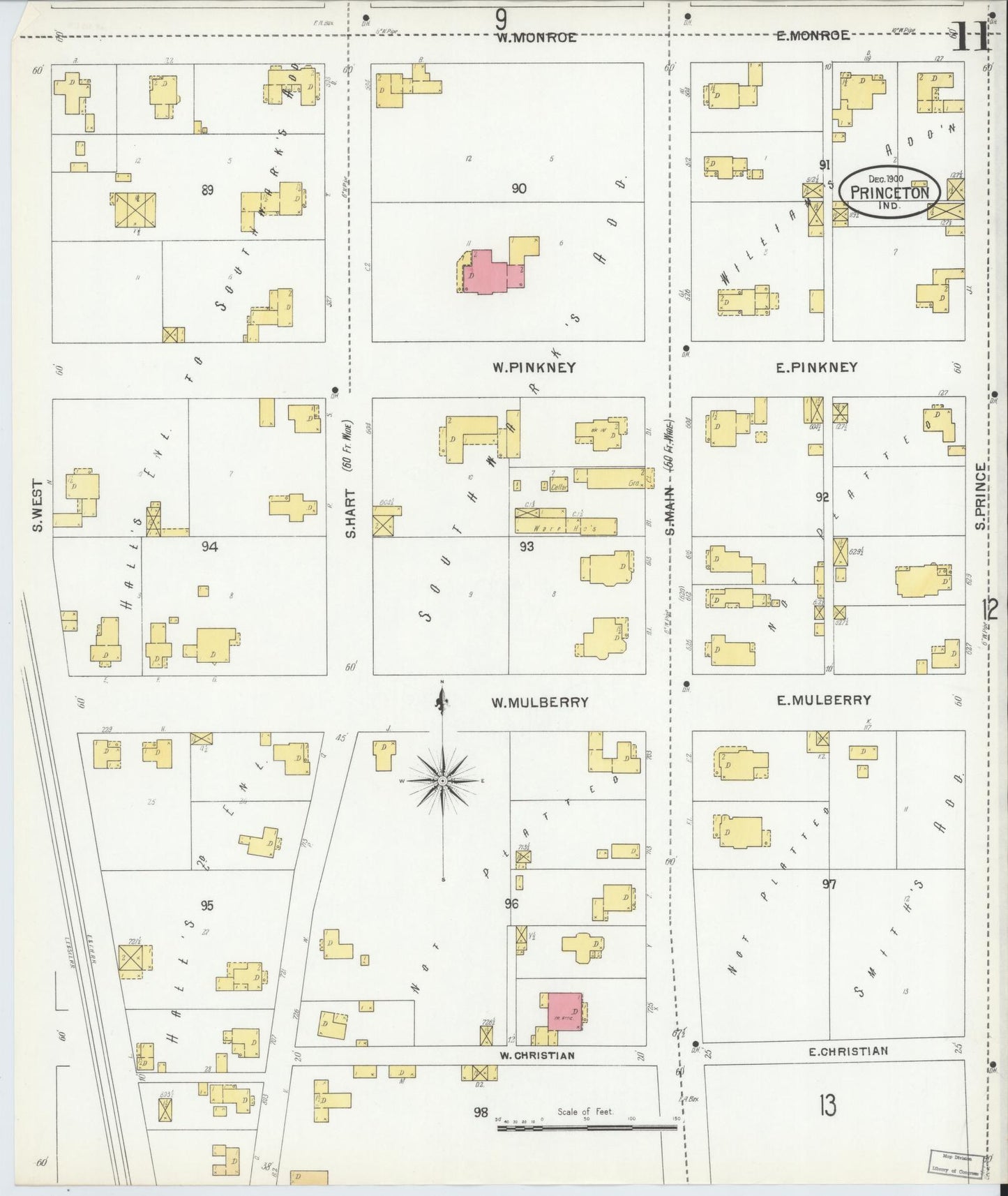 Sanborn Fire Insurance Map from Princeton, Gibson County, Indiana (1900), Sheet #0011 - Complete Map Set gallery image, historic Sanborn map, vintage wall art, Indiana Indiana