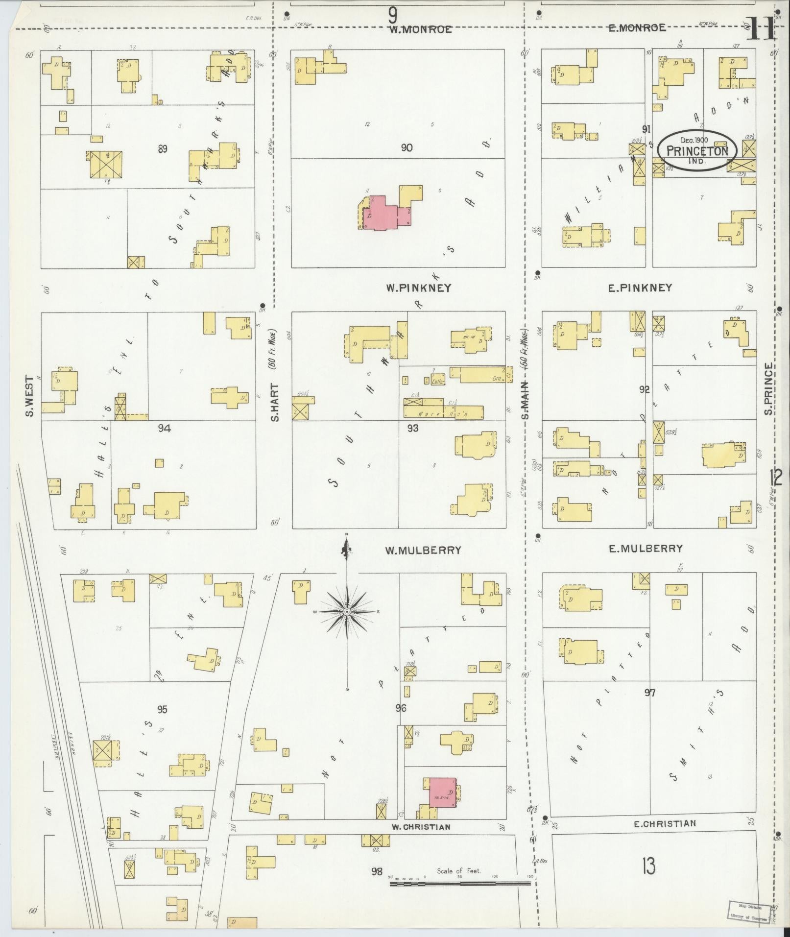 Sanborn Fire Insurance Map from Princeton, Gibson County, Indiana (1900), Sheet #0011 - Complete Map Set gallery image, historic Sanborn map, vintage wall art, Indiana Indiana