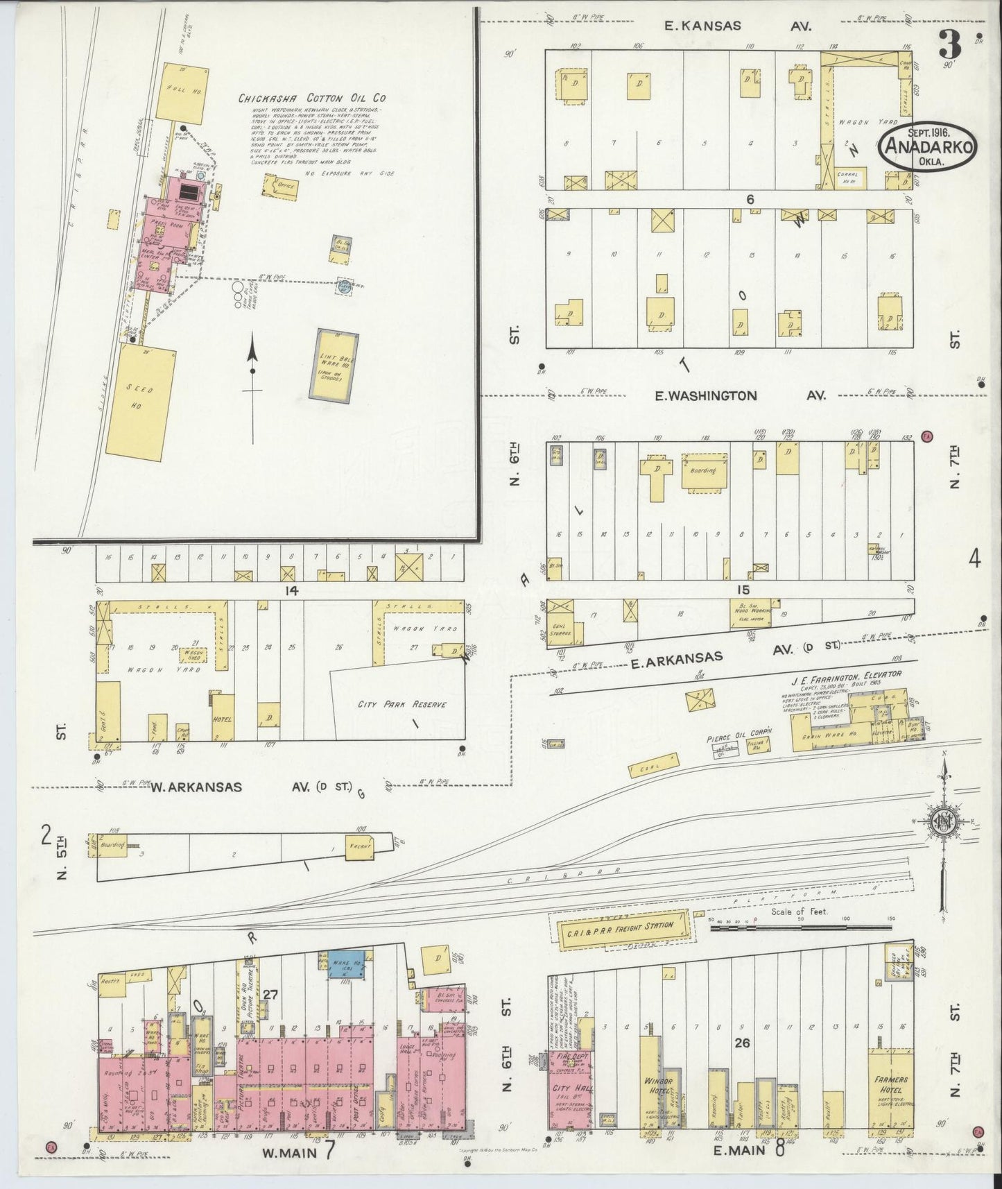 Sanborn Fire Insurance Map from Anadarko, Caddo County, Oklahoma (1916), Sheet #0003 - Historic Sanborn Fire Insurance Map Print, vintage old map wall art, antique decor, genealogy gift, Oklahoma Oklahoma map