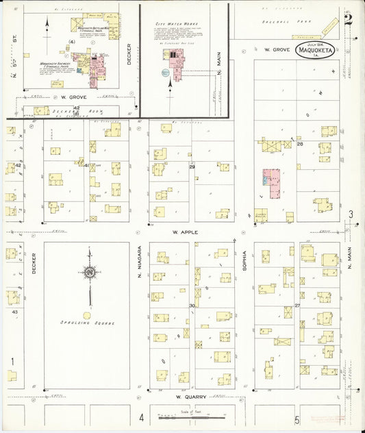 Sanborn Fire Insurance Map from Maquoketa, Jackson County, Iowa (1914), Sheet #0002 - Historic Sanborn Fire Insurance Map Print, vintage old map wall art
