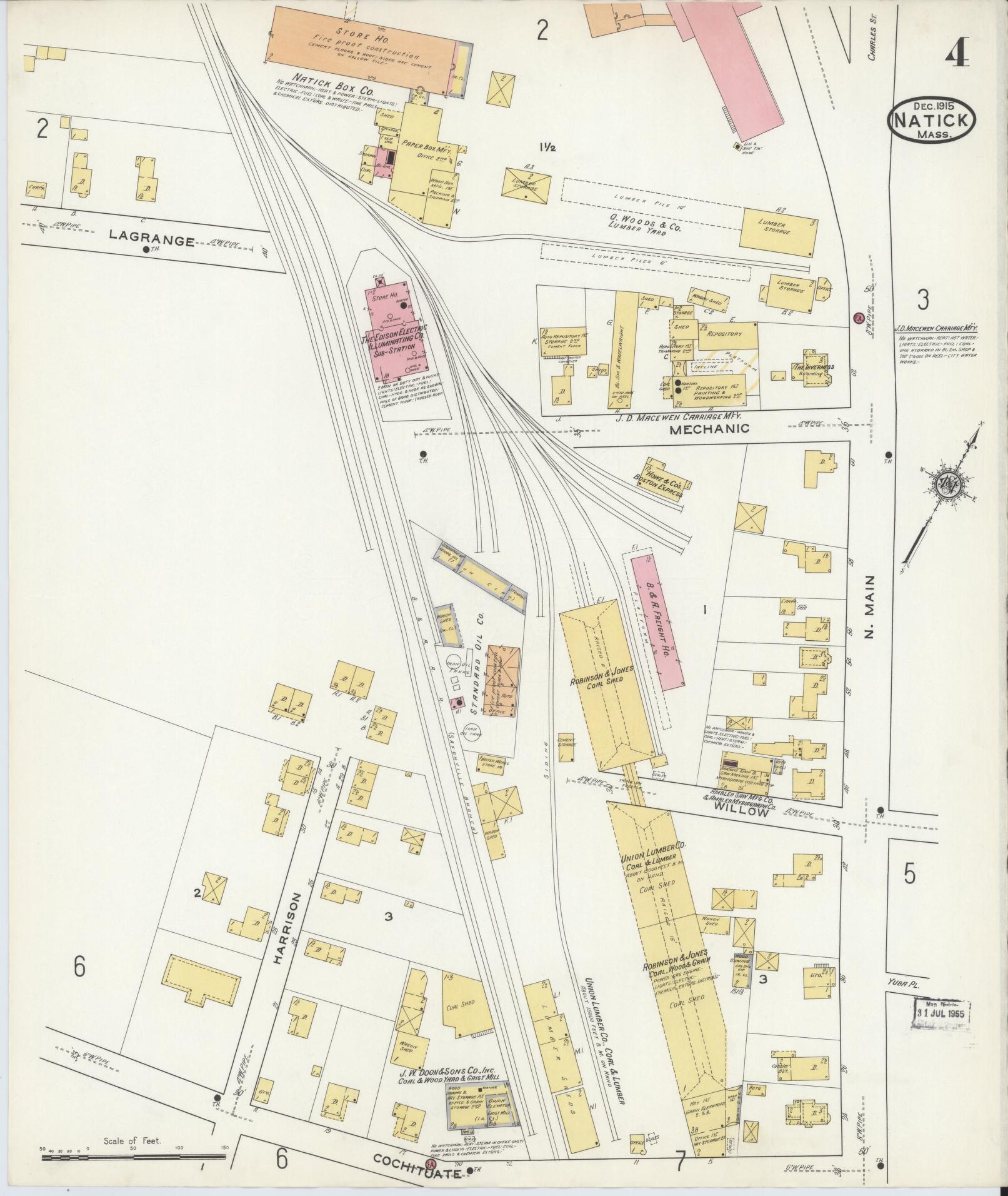 Sanborn Fire Insurance Map from Natick, Middlesex County, Massachusetts (1915), Sheet #0004 - Complete Map Set gallery image, historic Sanborn map, vintage wall art, Massachusetts Massachusetts