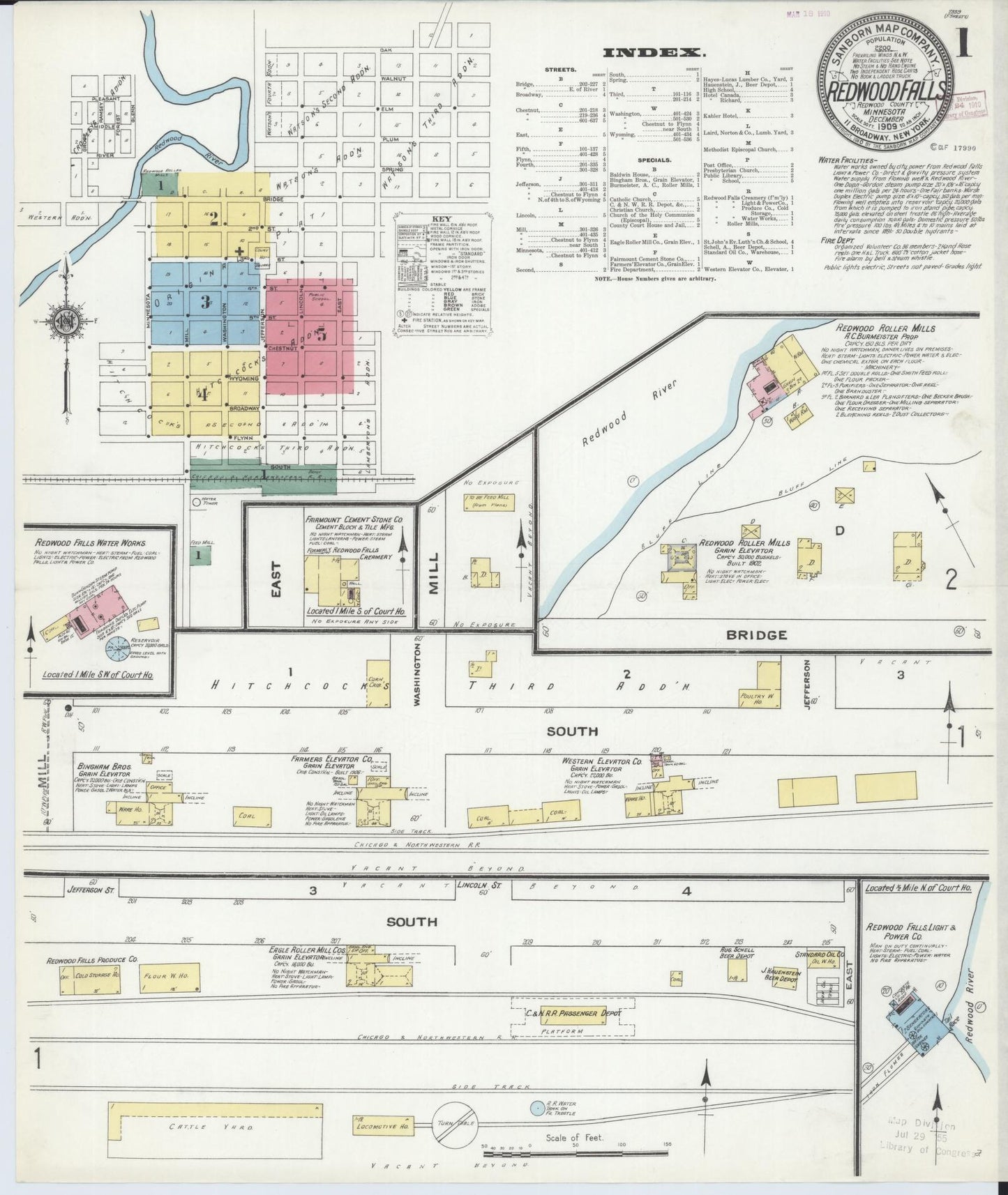 Sanborn Fire Insurance Map from Redwood Falls, Redwood County, Minnesota (1909), Sheet #0001 - Complete Map Set gallery image, historic Sanborn map, vintage wall art, Minnesota Minnesota