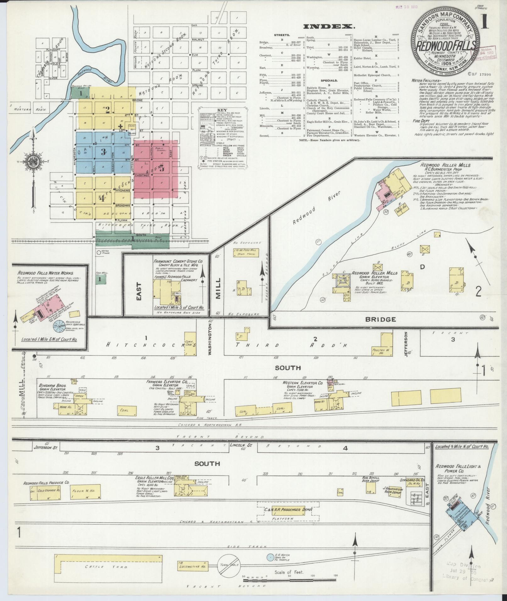 Sanborn Fire Insurance Map from Redwood Falls, Redwood County, Minnesota (1909), Sheet #0001 - Complete Map Set gallery image, historic Sanborn map, vintage wall art, Minnesota Minnesota