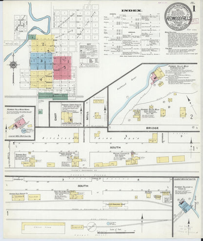 Sanborn Fire Insurance Map from Redwood Falls, Redwood County, Minnesota (1909), Sheet #0001 - Complete Map Set gallery image, historic Sanborn map, vintage wall art, Minnesota Minnesota