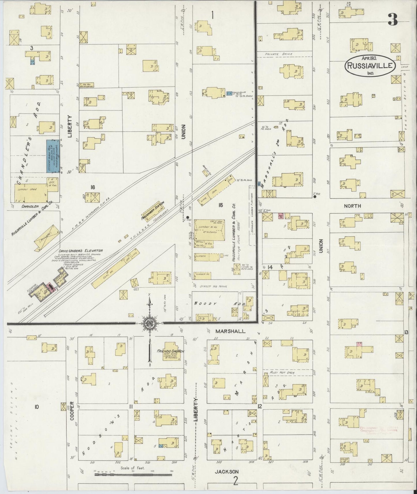 Sanborn Fire Insurance Map from Russiaville, Howard County, Indiana (1913), Sheet #0003 - Complete Map Set gallery image, historic Sanborn map, vintage wall art, Indiana Indiana
