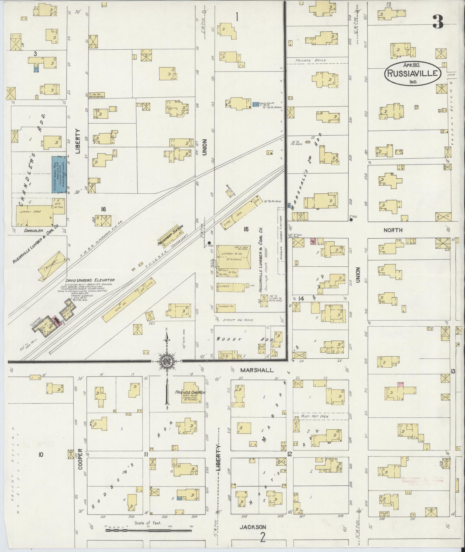 Sanborn Fire Insurance Map from Russiaville, Howard County, Indiana (1913), Sheet #0003 - Complete Map Set gallery image, historic Sanborn map, vintage wall art, Indiana Indiana