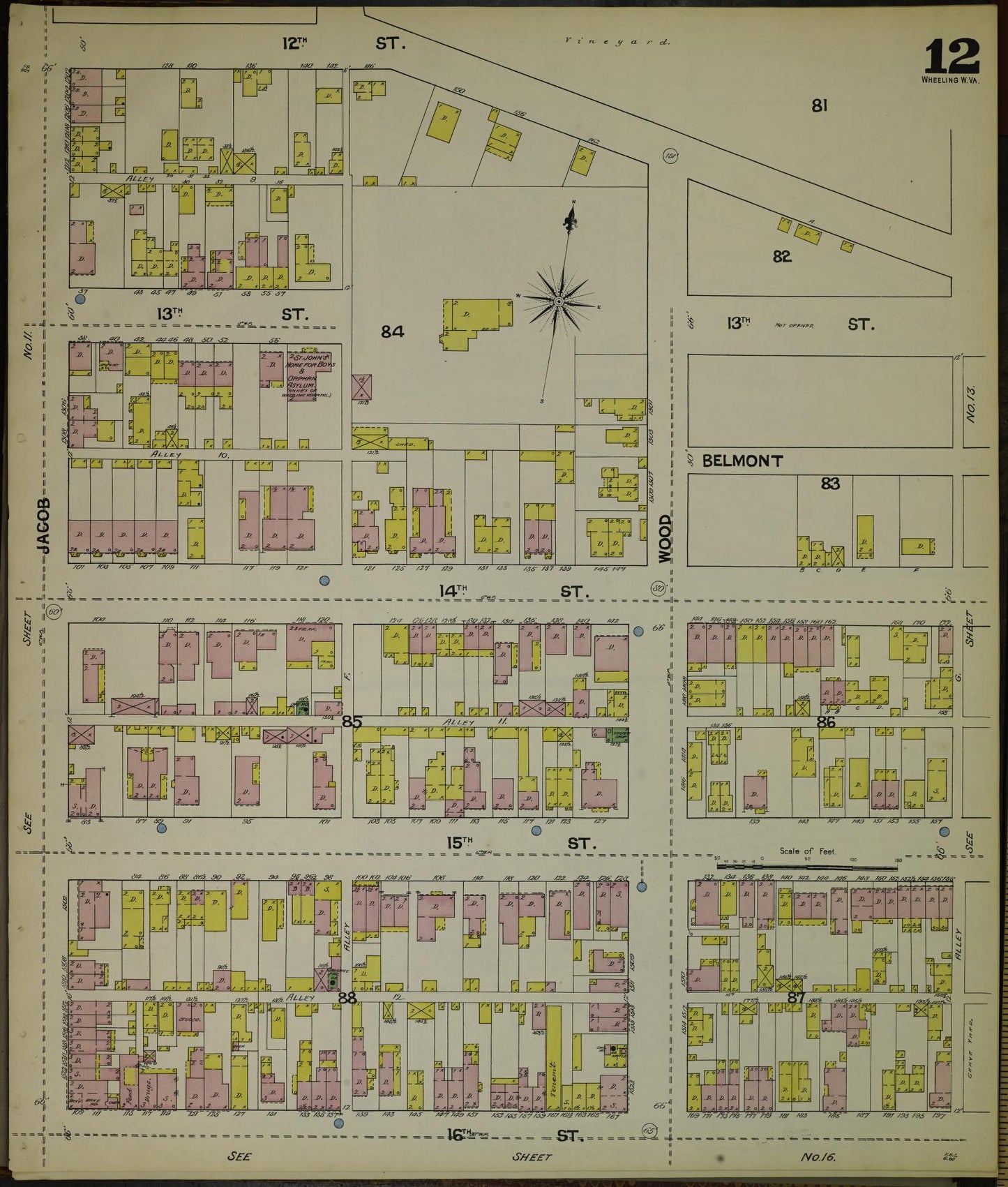 Sanborn Fire Insurance Map from Wheeling, Ohio County, West Virginia (1890), Sheet #0012 - Complete Map Set gallery image, historic Sanborn map, vintage wall art, West Virginia West Virginia