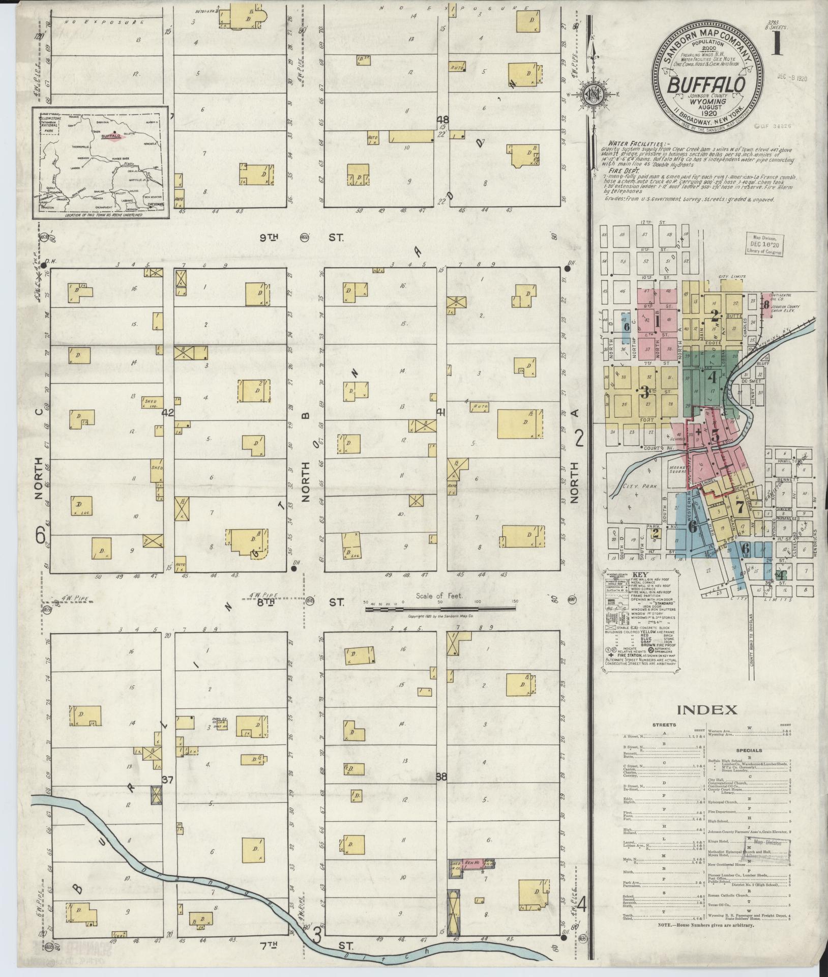 Sanborn Fire Insurance Map from Buffalo, Johnson County, Wyoming. (1920) – Historic Sanborn Fire Insurance Map Print