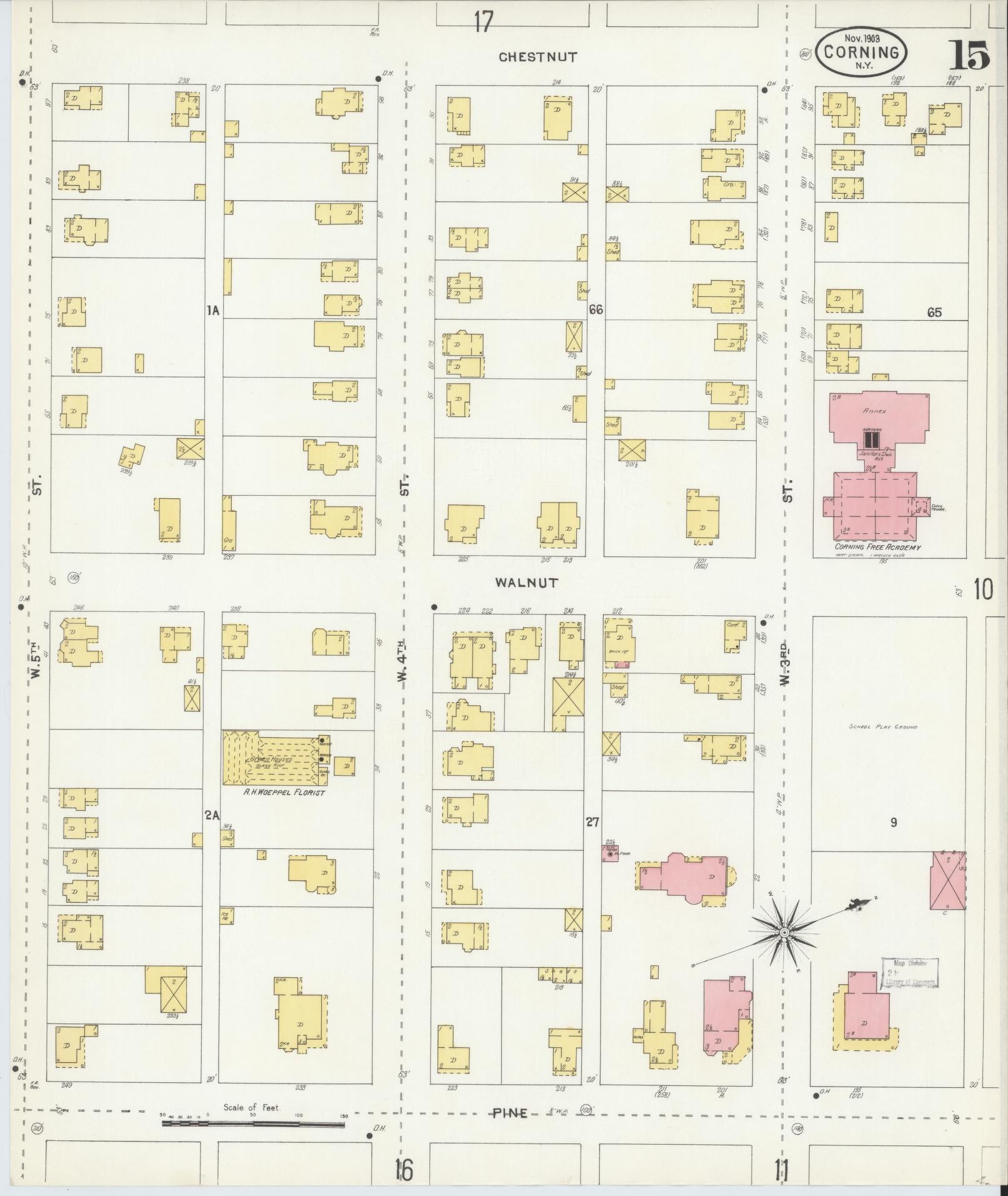 Sanborn Fire Insurance Map from Corning, Steuben County, New York (1903), Sheet #0015 - Complete Map Set gallery image, historic Sanborn map, vintage wall art, New York New York