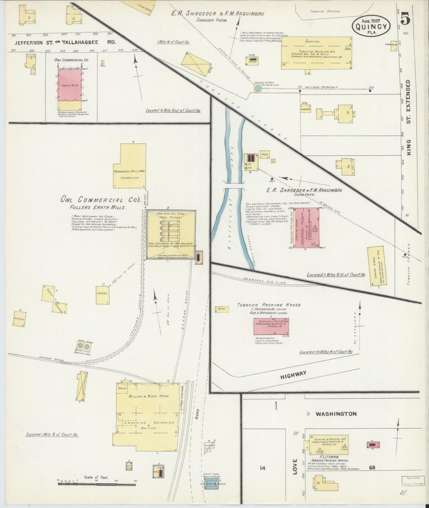 Sanborn Fire Insurance Map from Quincy, Gadsden County, Florida (1907), Sheet #0005 - Complete Map Set gallery image, historic Sanborn map, vintage wall art, Florida Florida