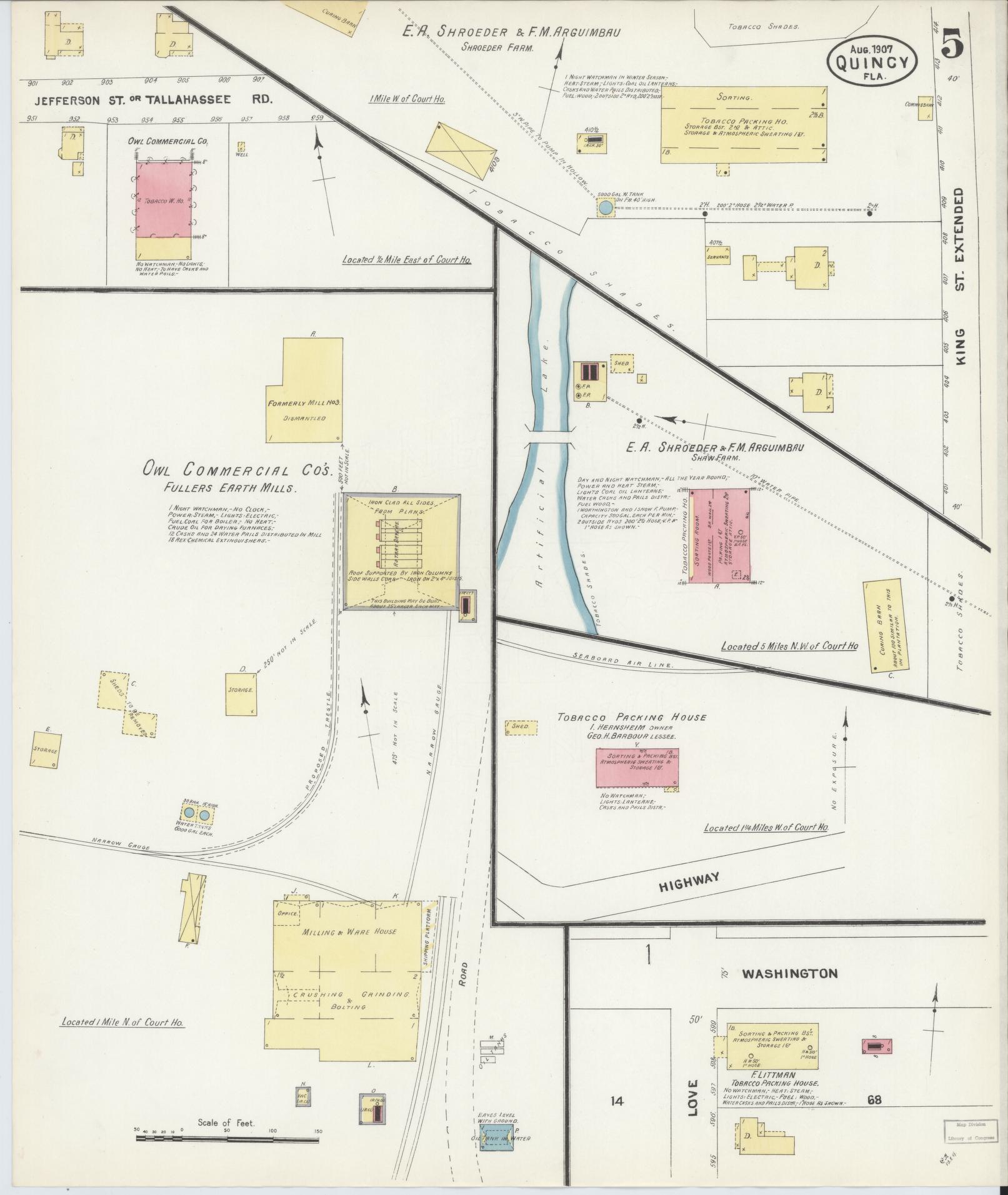 Sanborn Fire Insurance Map from Quincy, Gadsden County, Florida (1907), Sheet #0005 - Complete Map Set gallery image, historic Sanborn map, vintage wall art, Florida Florida