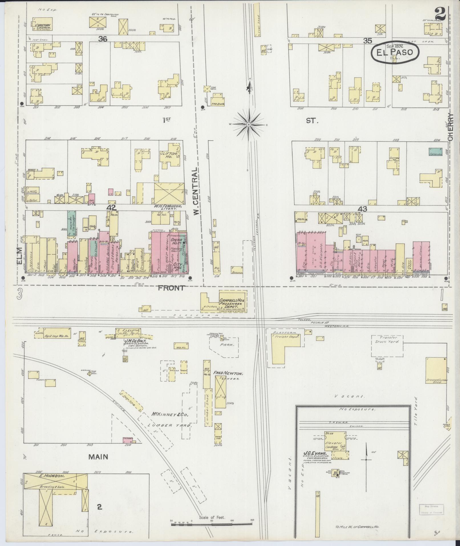 Sanborn Fire Insurance Map from El Paso, Woodford County, Illinois (1892), Sheet #0002 - Complete Map Set gallery image, historic Sanborn map, vintage wall art, Illinois Illinois