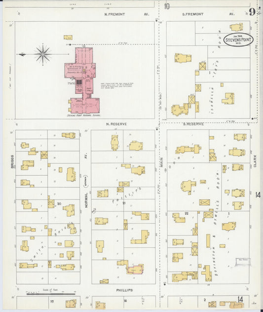 Sanborn Fire Insurance Map from Stevens Point, Portage County, Wisconsin (1904), Sheet #0009 - Historic Sanborn Fire Insurance Map Print, vintage old map wall art, antique decor, genealogy gift, Wisconsin Wisconsin map