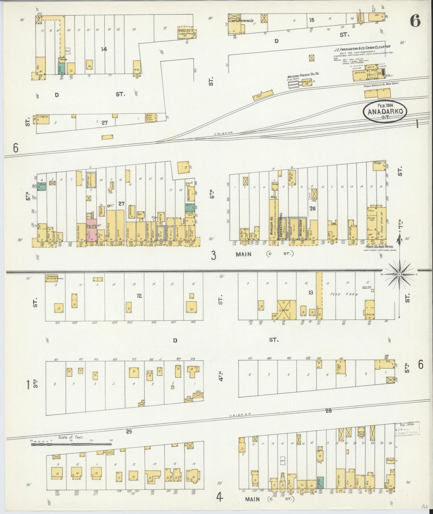 Sanborn Fire Insurance Map from Anadarko, Caddo County, Oklahoma (1904), Sheet #0006 - Historic Sanborn Fire Insurance Map Print, vintage old map wall art, antique decor, genealogy gift, Oklahoma Oklahoma map