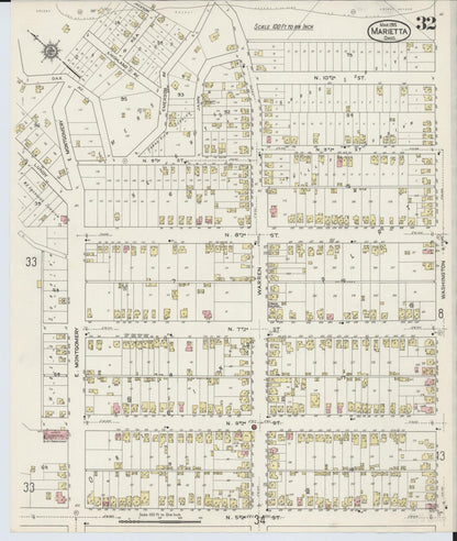 Sanborn Fire Insurance Map from Marietta, Washington County, Ohio (1915), Sheet #0032 - Historic Sanborn Fire Insurance Map Print, vintage old map wall art, antique decor, genealogy gift, Ohio Ohio map