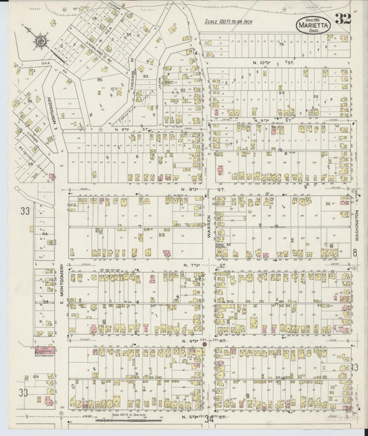 Sanborn Fire Insurance Map from Marietta, Washington County, Ohio (1915), Sheet #0032 - Historic Sanborn Fire Insurance Map Print, vintage old map wall art, antique decor, genealogy gift, Ohio Ohio map