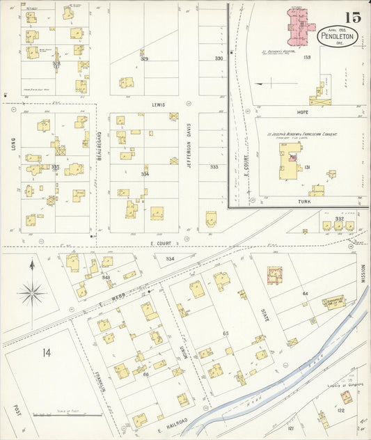 Sanborn Fire Insurance Map from Pendleton, Umatilla County, Oregon (1903), Sheet #0015 - Historic Sanborn Fire Insurance Map Print, vintage old map wall art, antique decor, genealogy gift, Oregon Oregon map