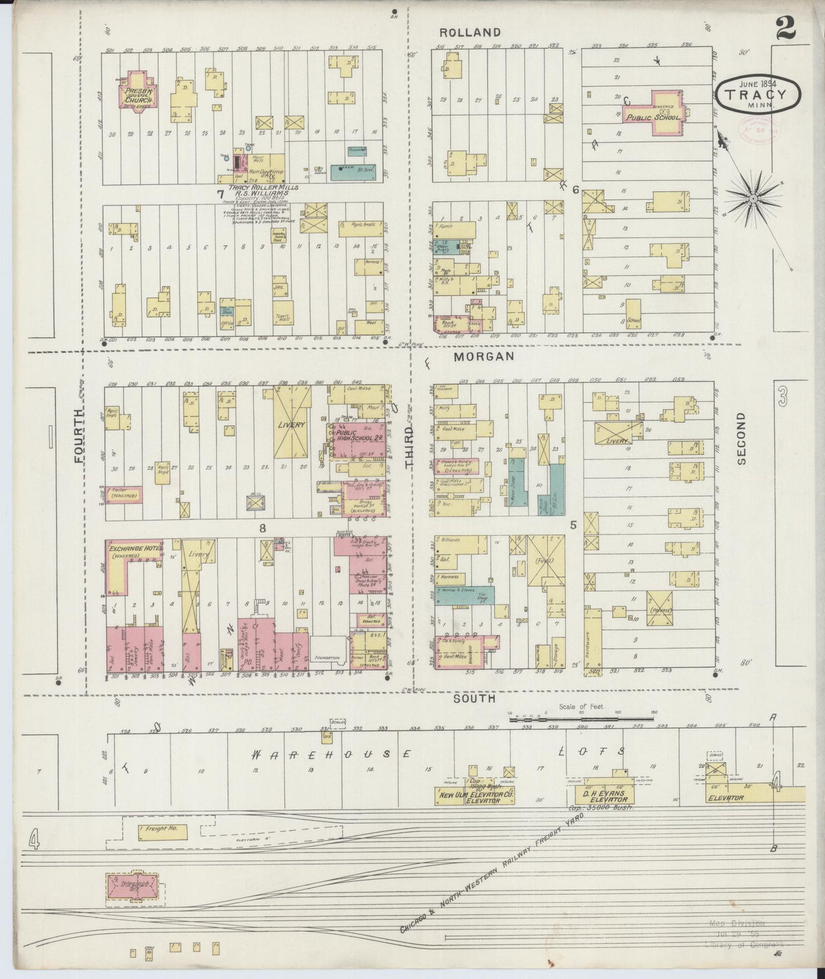 Sanborn Fire Insurance Map from Tracy, Lyon County, Minnesota (1894), Sheet #0002 - Historic Sanborn Fire Insurance Map Print, vintage old map wall art, antique decor, genealogy gift, Minnesota Minnesota map