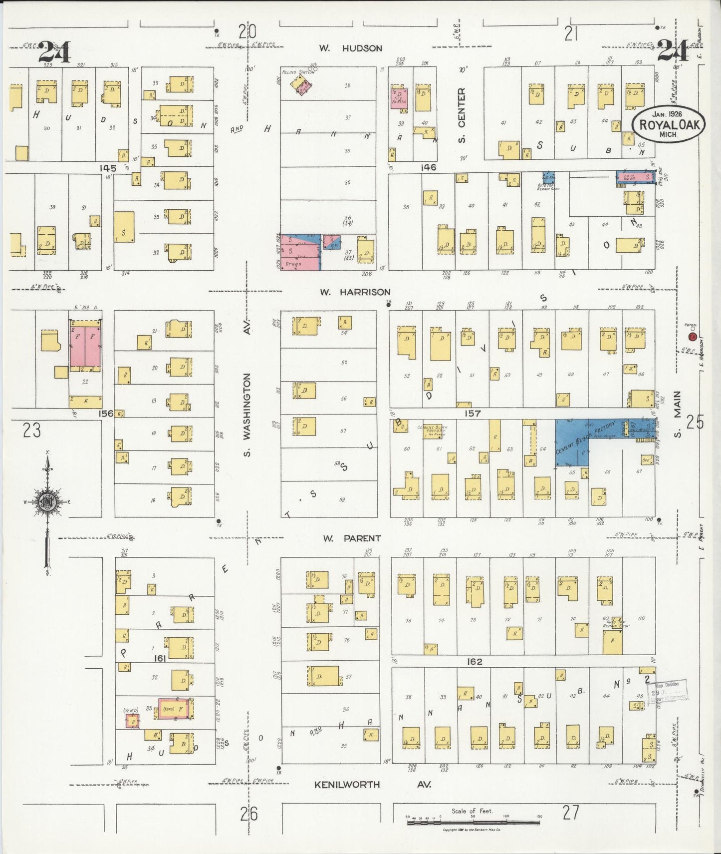 Sanborn Fire Insurance Map from Royal Oak, Oakland County, Michigan (1926), Sheet #0024 - Complete Map Set gallery image, historic Sanborn map, vintage wall art, Michigan Michigan