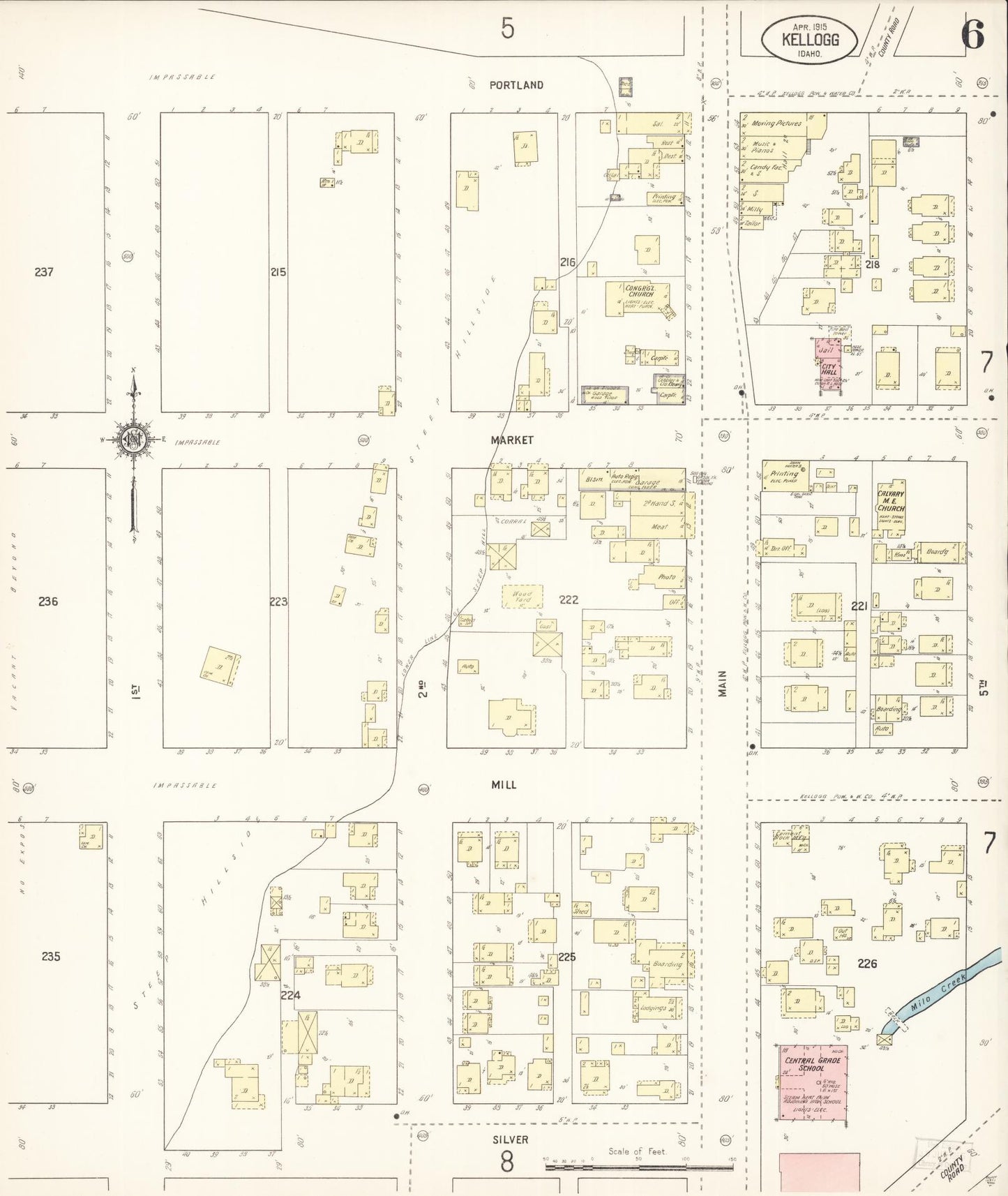 Sanborn Fire Insurance Map from Kellogg, Shoshone County, Idaho (1915), Sheet #0006 - Complete Map Set gallery image, historic Sanborn map, vintage wall art, Idaho Idaho