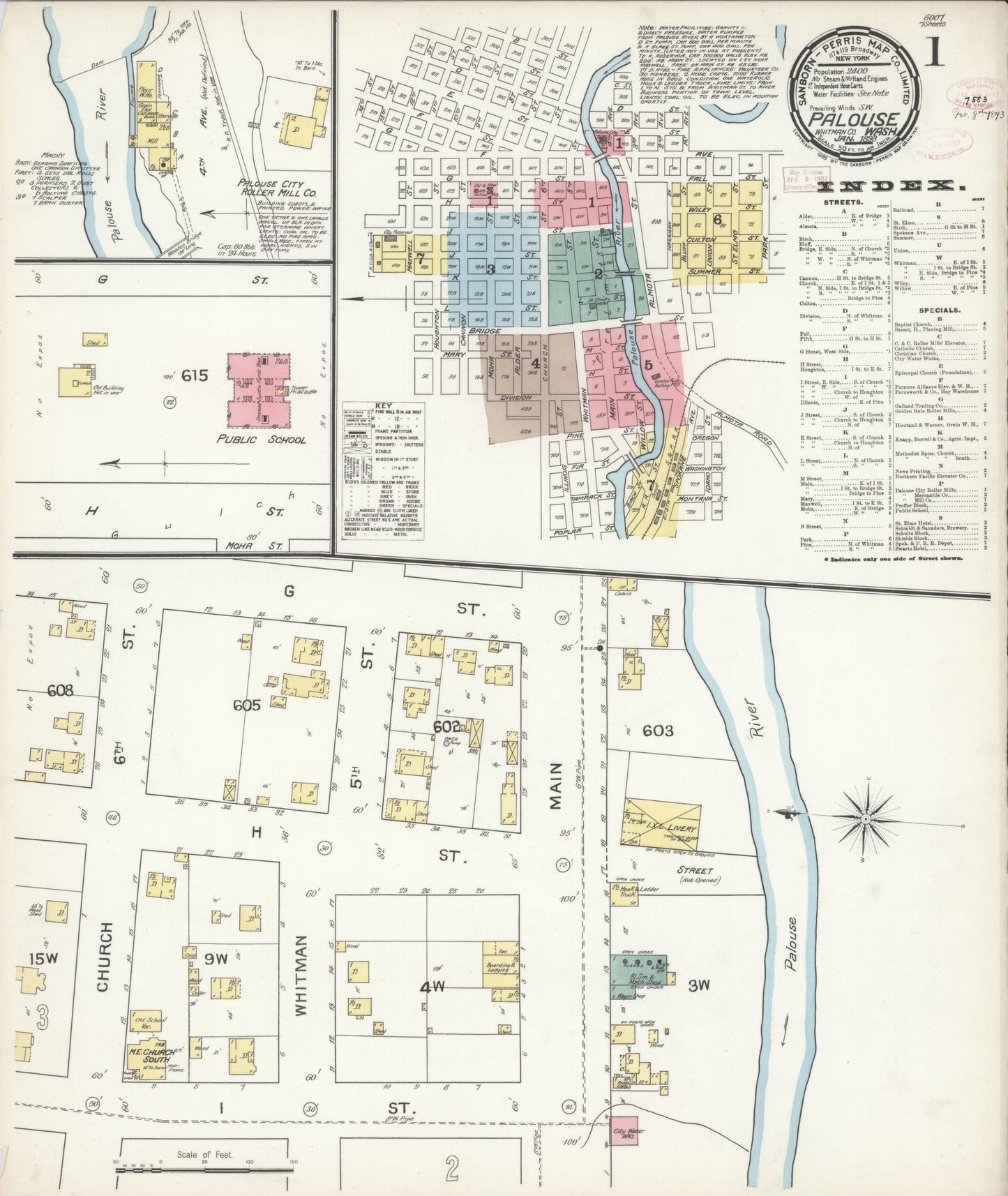 Sanborn Fire Insurance Map from Palouse City, Whitman County, Washington (1893), Sheet #0001 - Complete Map Set gallery image, historic Sanborn map, vintage wall art, Washington Washington