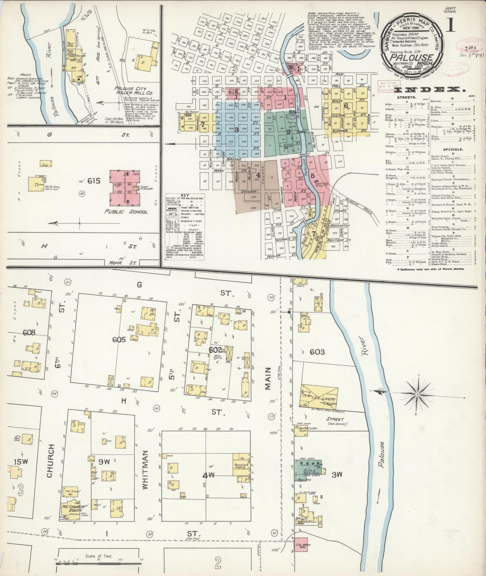 Sanborn Fire Insurance Map from Palouse City, Whitman County, Washington (1893), Sheet #0001 - Complete Map Set gallery image, historic Sanborn map, vintage wall art, Washington Washington