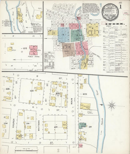 Sanborn Fire Insurance Map from Palouse City, Whitman County, Washington (1893), Sheet #0001 - Complete Map Set gallery image, historic Sanborn map, vintage wall art, Washington Washington