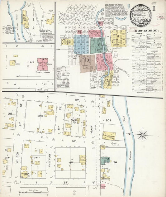 Sanborn Fire Insurance Map from Palouse City, Whitman County, Washington (1893), Sheet #0001 - Complete Map Set gallery image, historic Sanborn map, vintage wall art, Washington Washington
