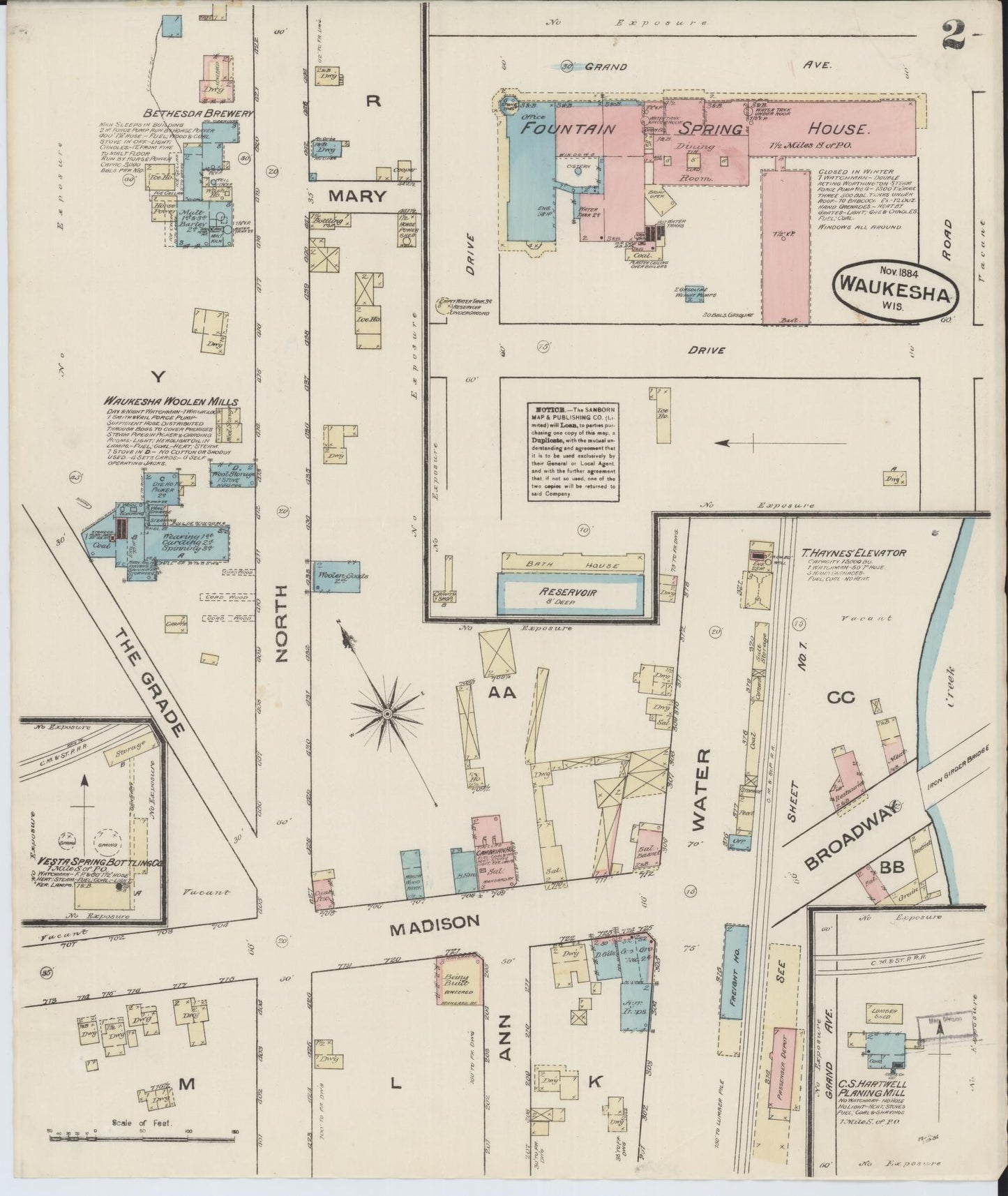 Sanborn Fire Insurance Map from Waukesha, Waukesha County, Wisconsin (1884), Sheet #0002 - Historic Sanborn Fire Insurance Map Print, vintage old map wall art, antique decor, genealogy gift, Wisconsin Wisconsin map