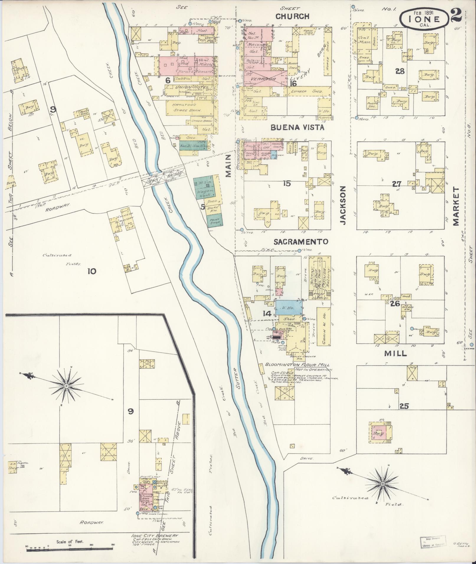 Sanborn Fire Insurance Map from Ione, Amador County, California (1891), Sheet #0002 - Historic Sanborn Fire Insurance Map Print, vintage old map wall art, antique decor, genealogy gift, California California map