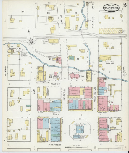 Sanborn Fire Insurance Map from Waxahachie, Ellis County, Texas (1893), Sheet #0002 - Historic Sanborn Fire Insurance Map Print, vintage old map wall art, antique decor, genealogy gift, Texas Texas map