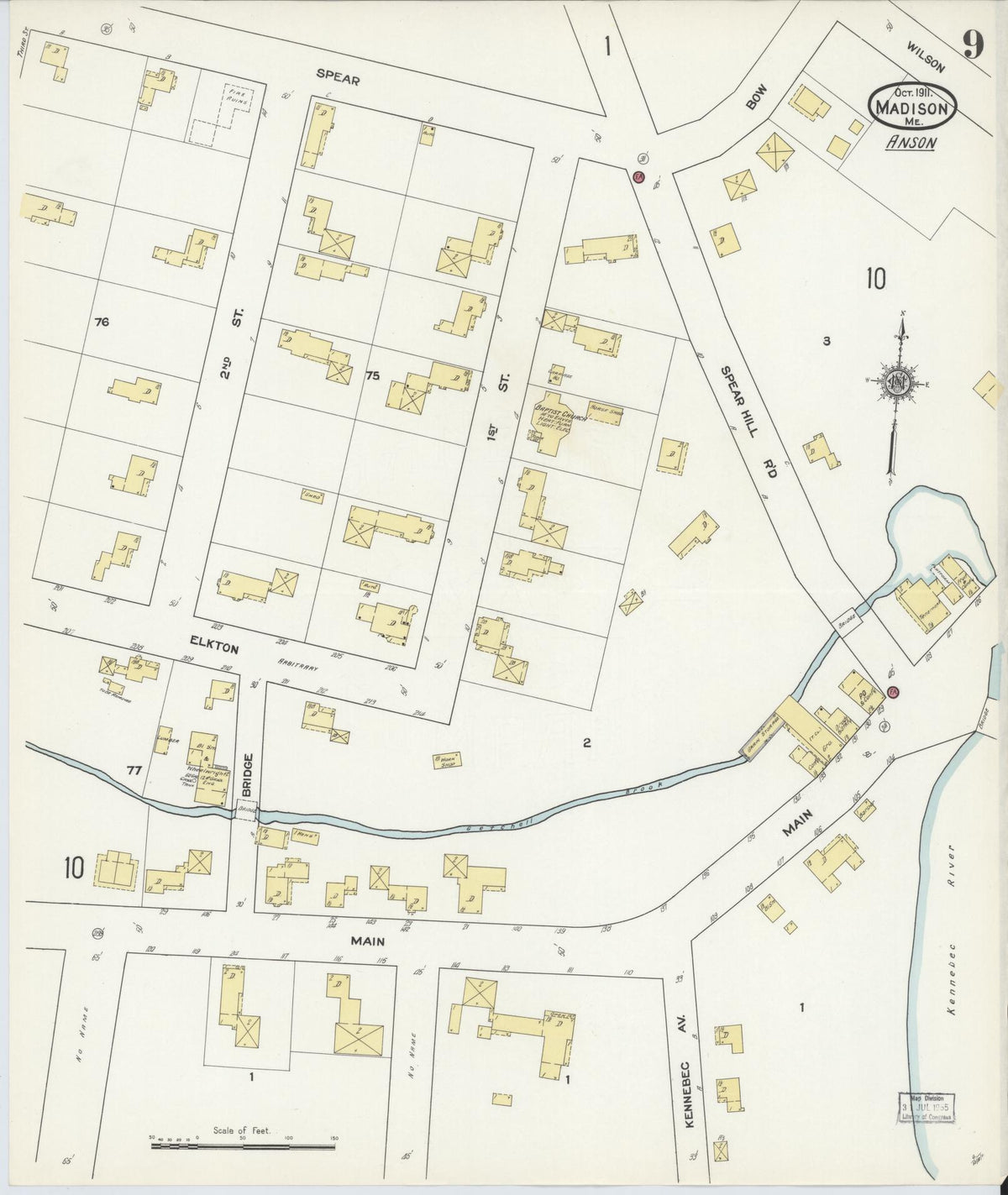 Sanborn Fire Insurance Map from Madison, Somerset County, Maine (1911), Sheet #0009 - Complete Map Set gallery image, historic Sanborn map, vintage wall art, Maine Maine