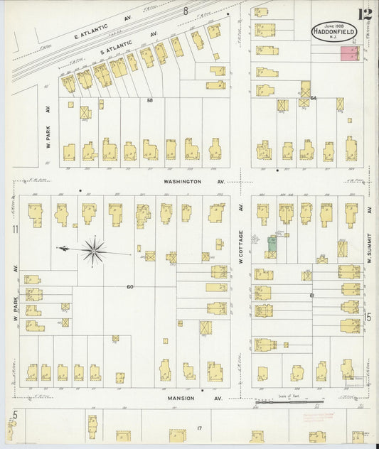 Sanborn Fire Insurance Map from Haddonfield, Camden County, New Jersey (1908), Sheet #0012 - Historic Sanborn Fire Insurance Map Print, vintage old map wall art, antique decor, genealogy gift, New Jersey New Jersey map
