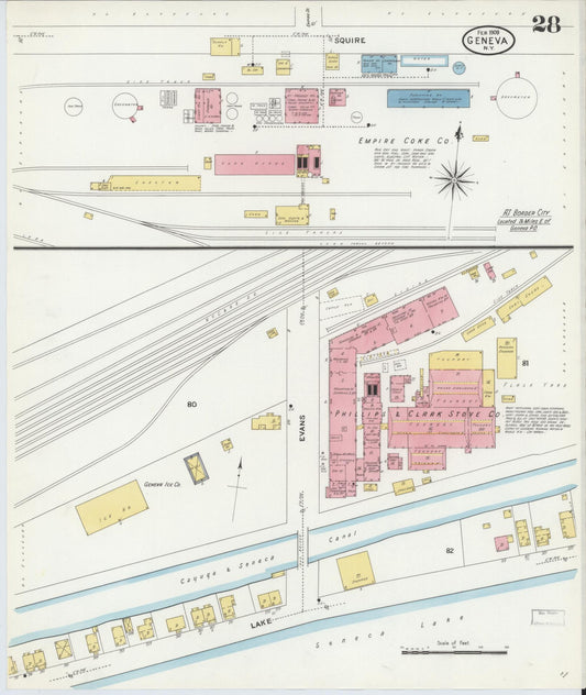 Sanborn Fire Insurance Map from Geneva, Ontario County, New York (1909), Sheet #0028 - Historic Sanborn Fire Insurance Map Print, vintage old map wall art, antique decor, genealogy gift, New York New York map