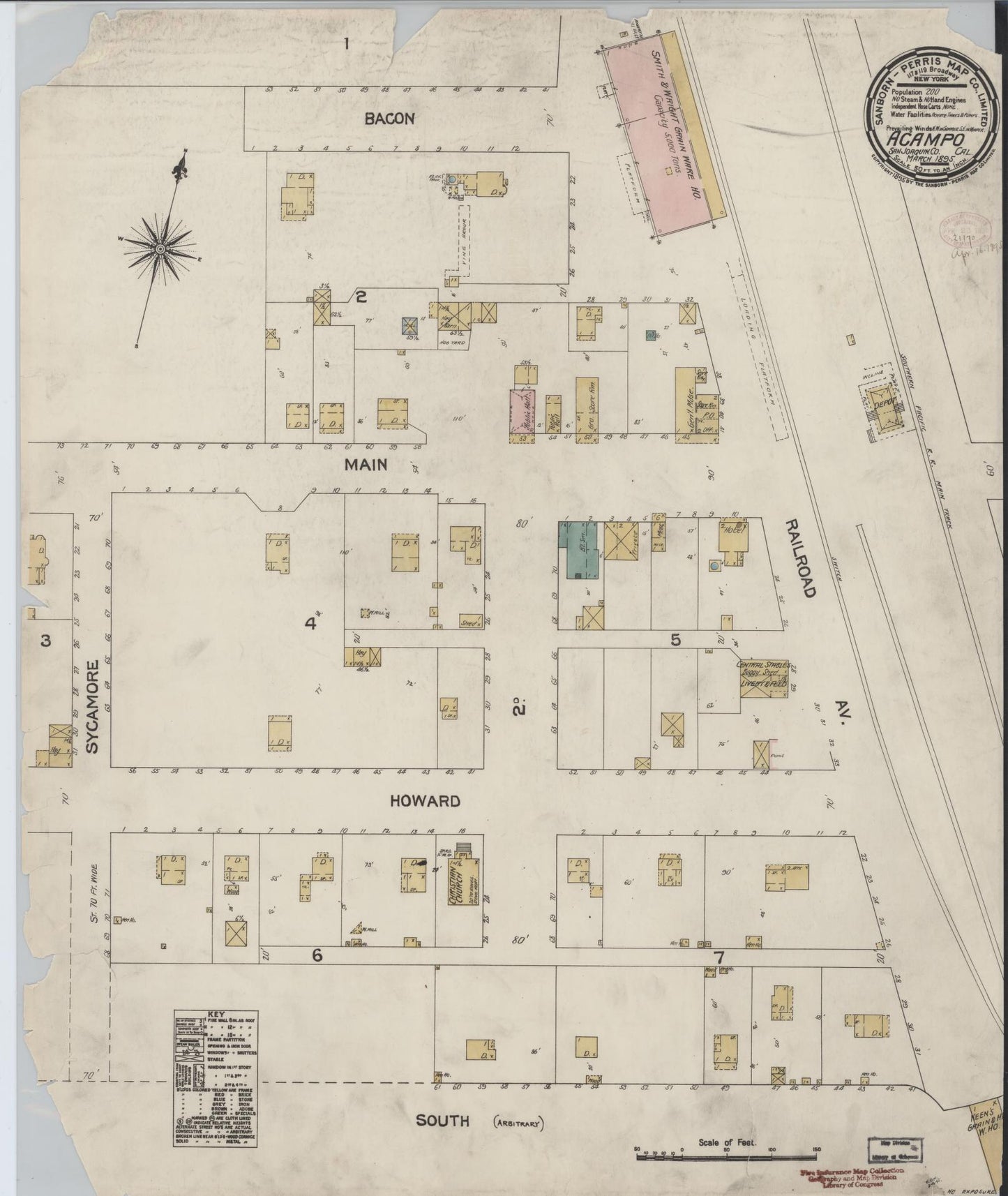 Sanborn Fire Insurance Map from Acampo, San Joaquin County, California (1895), Sheet #0001 - Historic Sanborn Fire Insurance Map Print, vintage old map wall art, antique decor, genealogy gift, California California map