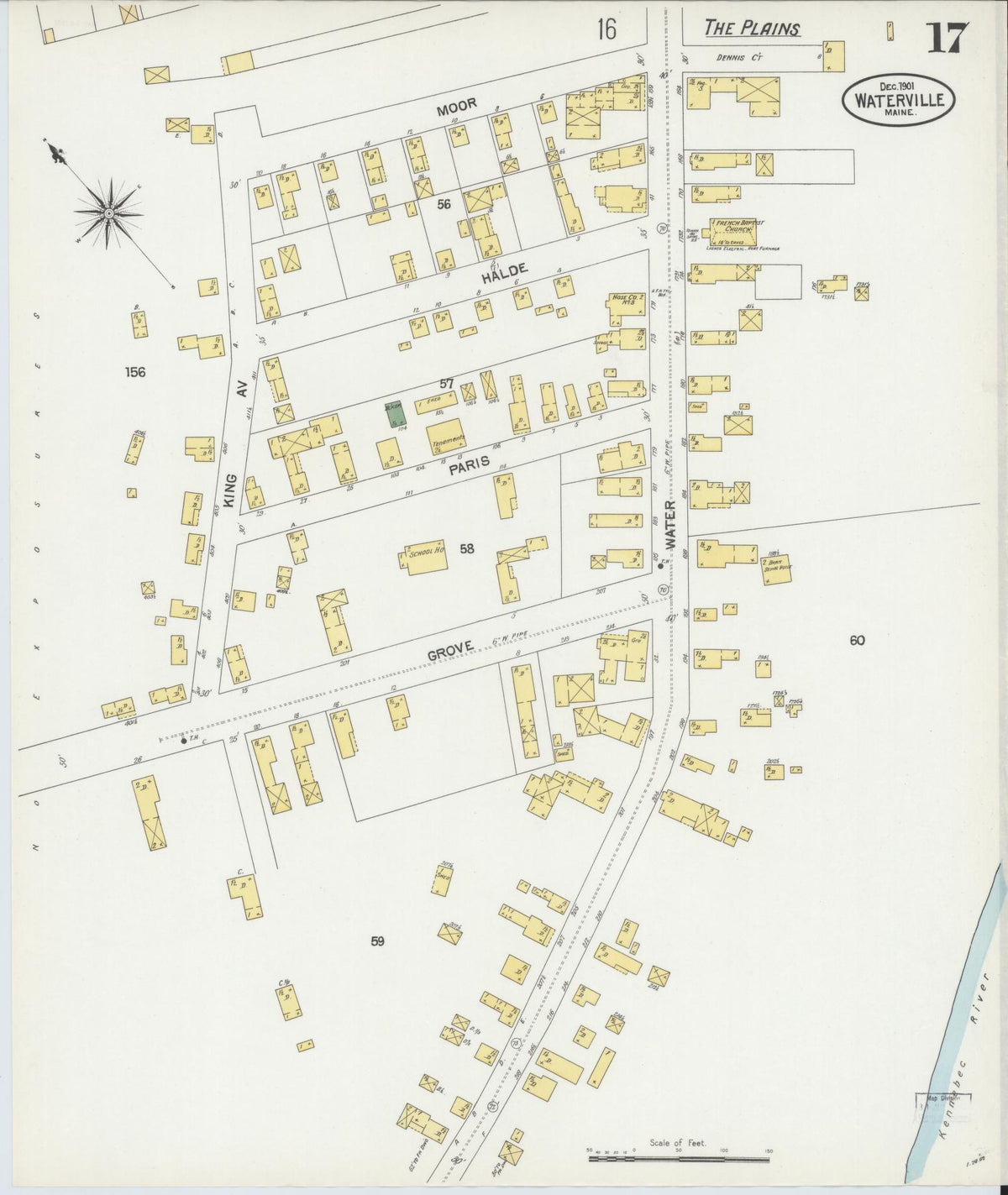 Sanborn Fire Insurance Map from Waterville, Kennebec County, Maine (1901), Sheet #0017 - Historic Sanborn Fire Insurance Map Print, vintage old map wall art, antique decor, genealogy gift, Maine Maine map