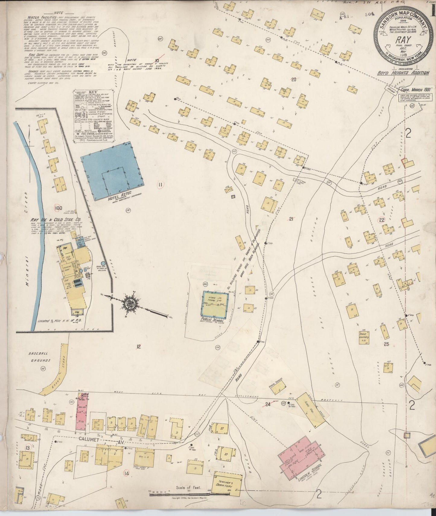 Sanborn Fire Insurance Map from Ray, Pinal County, Arizona (1931), Sheet #0001 - Historic Sanborn Fire Insurance Map Print, vintage old map wall art, antique decor, genealogy gift, Arizona Arizona map