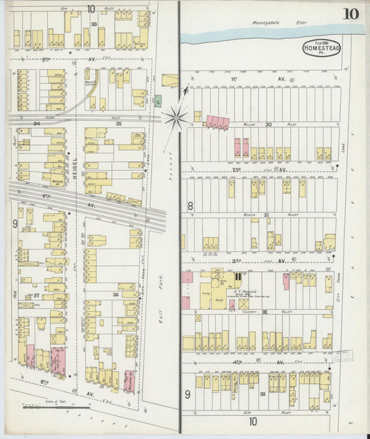 Sanborn Fire Insurance Map from Homestead, Allegheny County, Pennsylvania (1896), Sheet #0010 - Historic Sanborn Fire Insurance Map Print, vintage old map wall art, antique decor, genealogy gift, Pennsylvania Pennsylvania map
