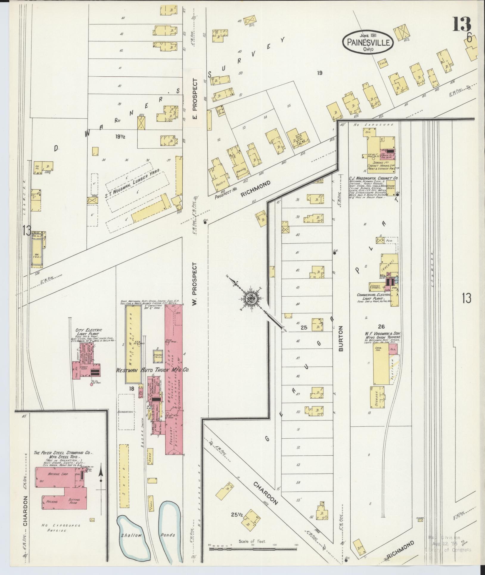 Sanborn Fire Insurance Map from Painesville, Lake County, Ohio (1911), Sheet #0013 - Historic Sanborn Fire Insurance Map Print, vintage old map wall art, antique decor, genealogy gift, Ohio Ohio map