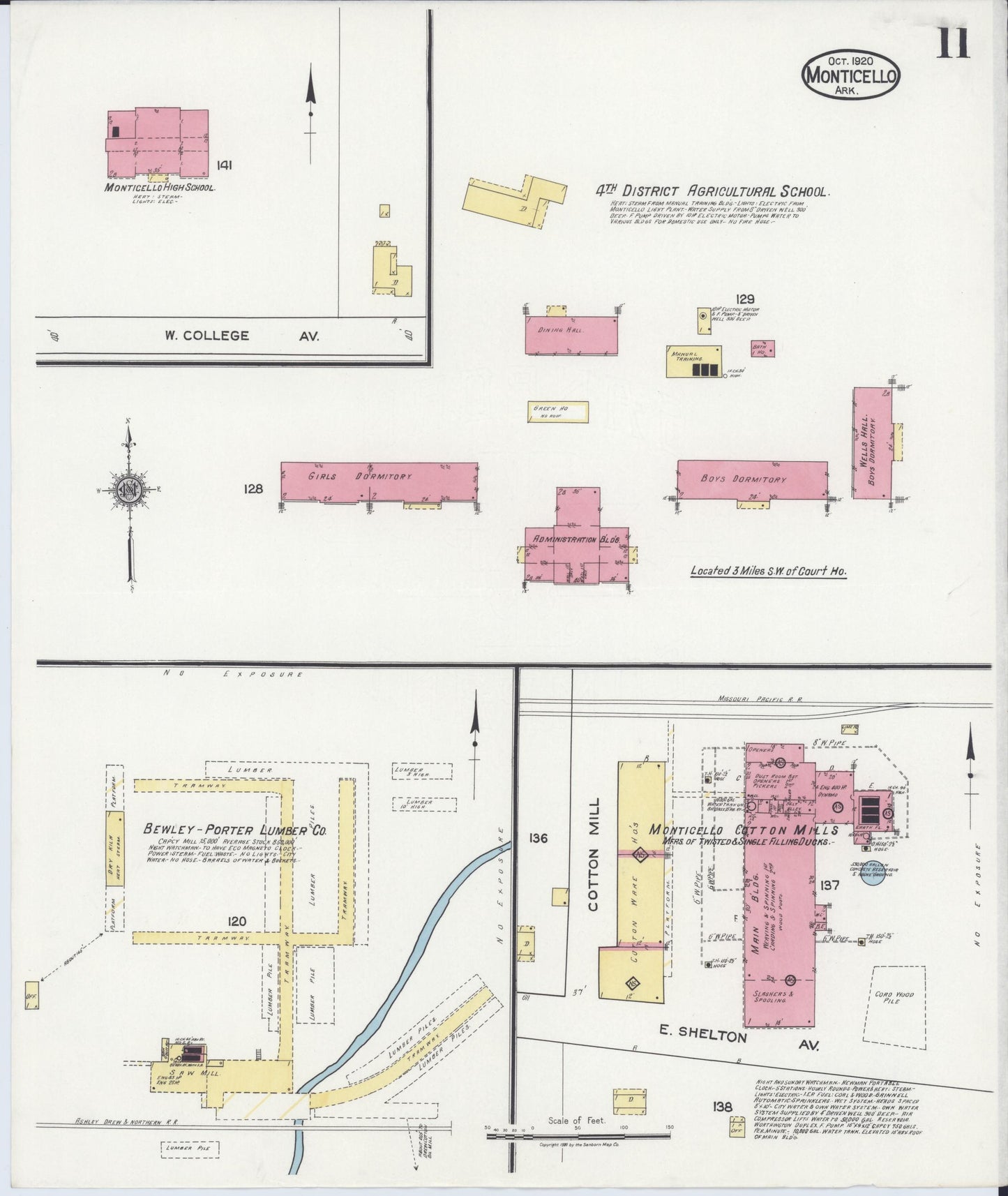 Sanborn Fire Insurance Map from Monticello, Drew County, Arkansas (1920), Sheet #0011 - Historic Sanborn Fire Insurance Map Print, vintage old map wall art, antique decor, genealogy gift, Arkansas Arkansas map