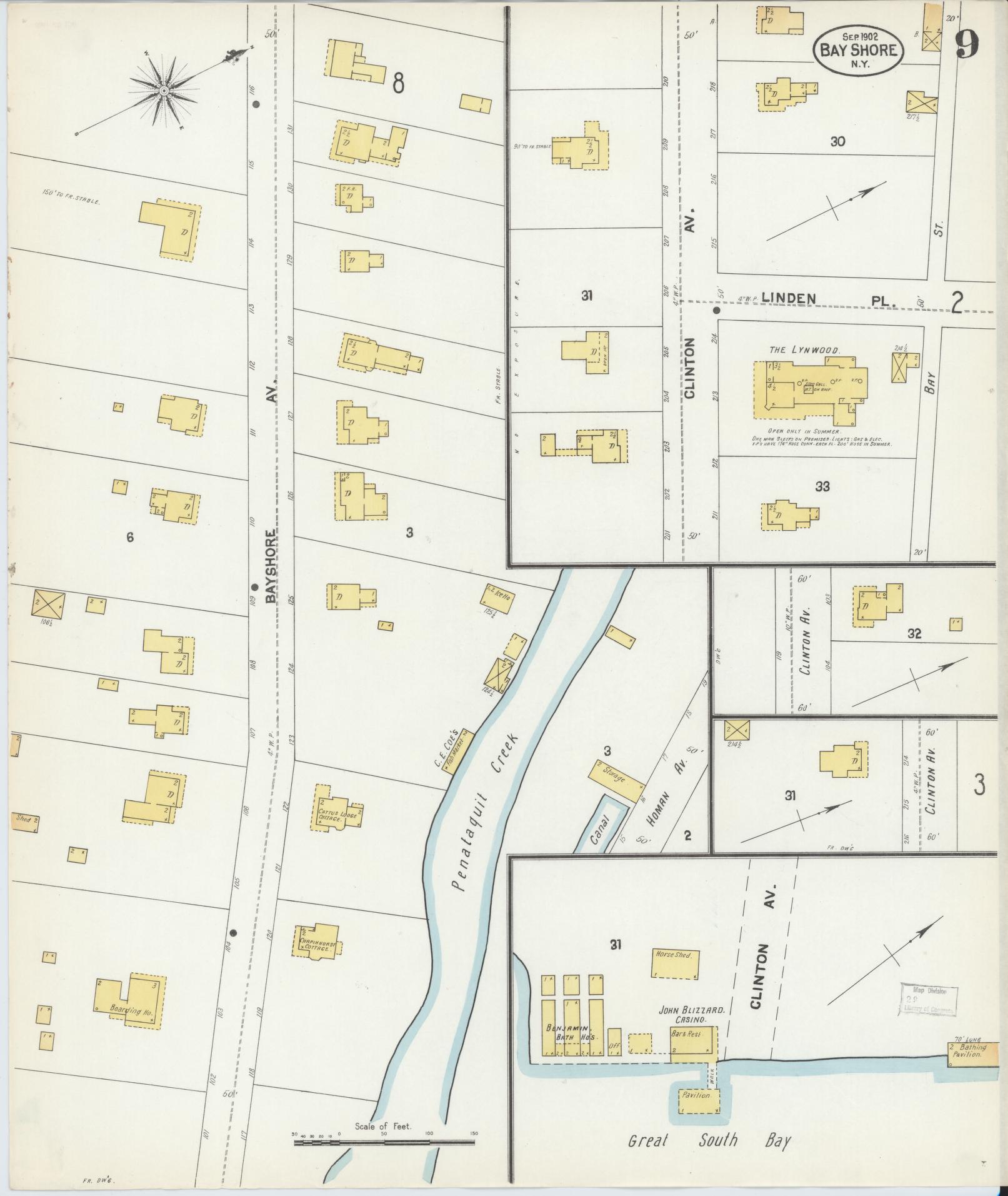 Sanborn Fire Insurance Map from Bay Shore, Suffolk County, New York (1902), Sheet #0009 - Complete Map Set gallery image, historic Sanborn map, vintage wall art, New York New York