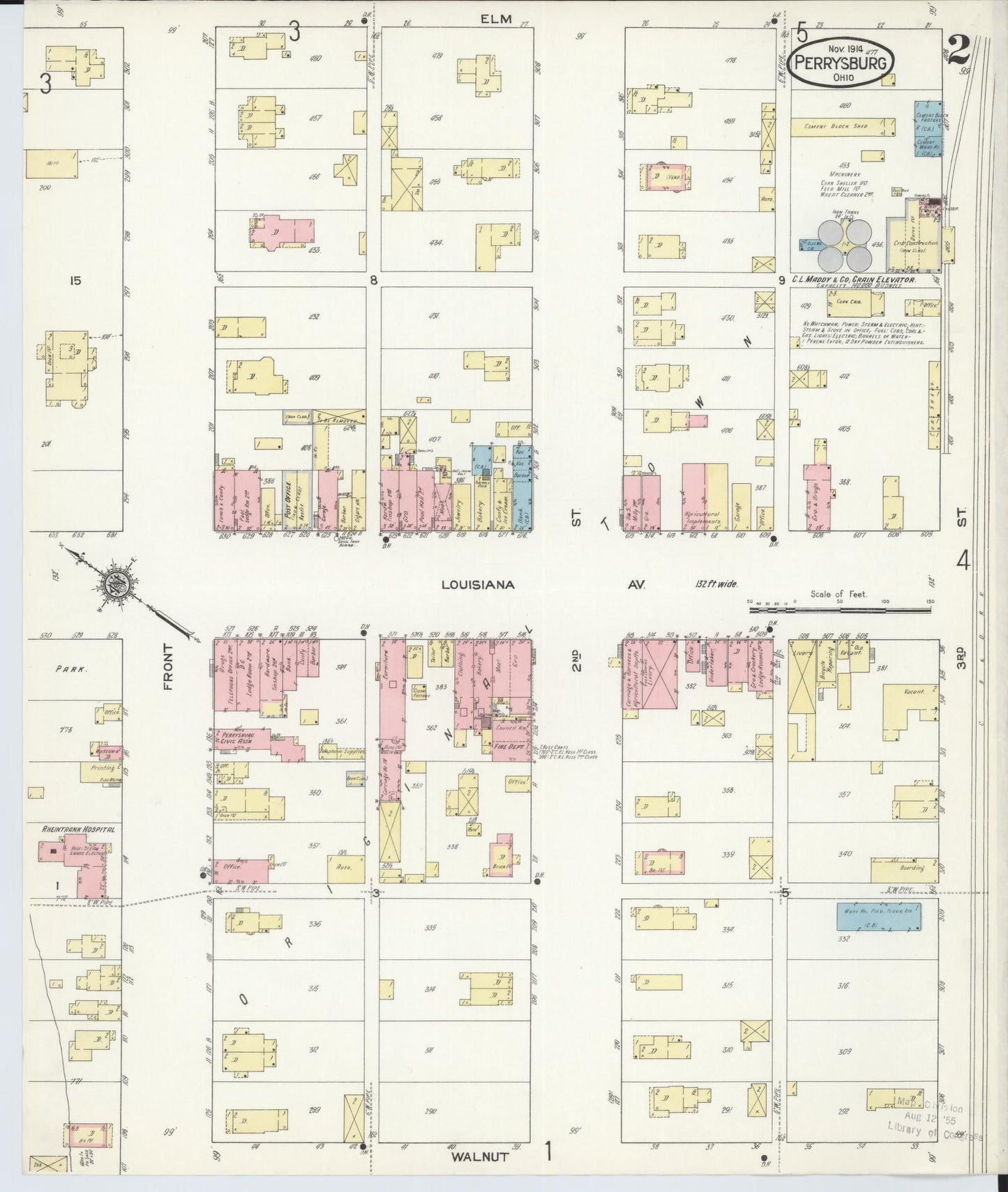 Sanborn Fire Insurance Map from Perrysburg, Wood County, Ohio (1914), Sheet #0002 - Historic Sanborn Fire Insurance Map Print, vintage old map wall art, antique decor, genealogy gift, Ohio Ohio map