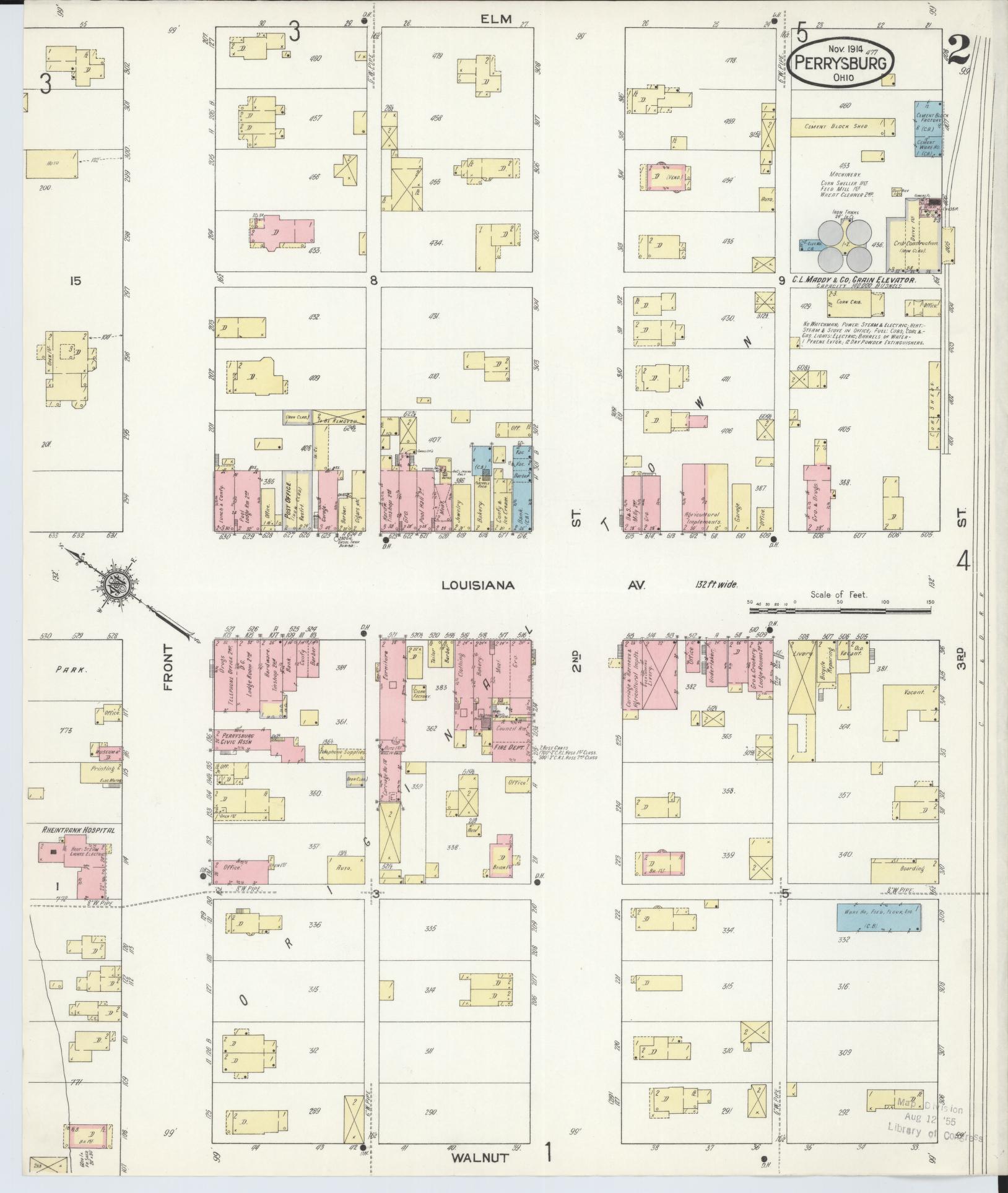 Sanborn Fire Insurance Map from Perrysburg, Wood County, Ohio (1914), Sheet #0002 - Historic Sanborn Fire Insurance Map Print, vintage old map wall art, antique decor, genealogy gift, Ohio Ohio map