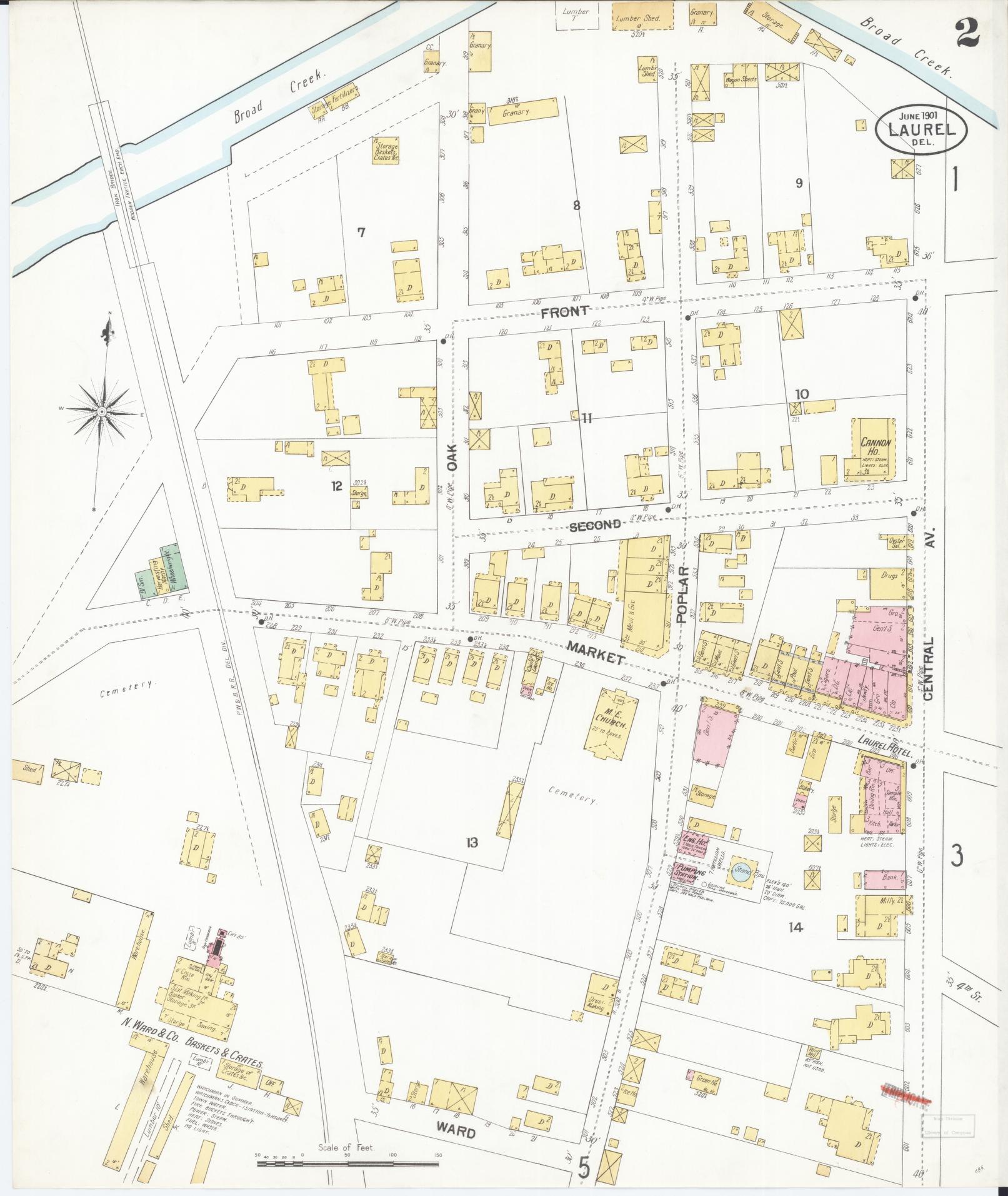 Sanborn Fire Insurance Map from Laurel, Sussex County, Delaware (1901), Sheet #0002 - Complete Map Set gallery image, historic Sanborn map, vintage wall art, Delaware Delaware